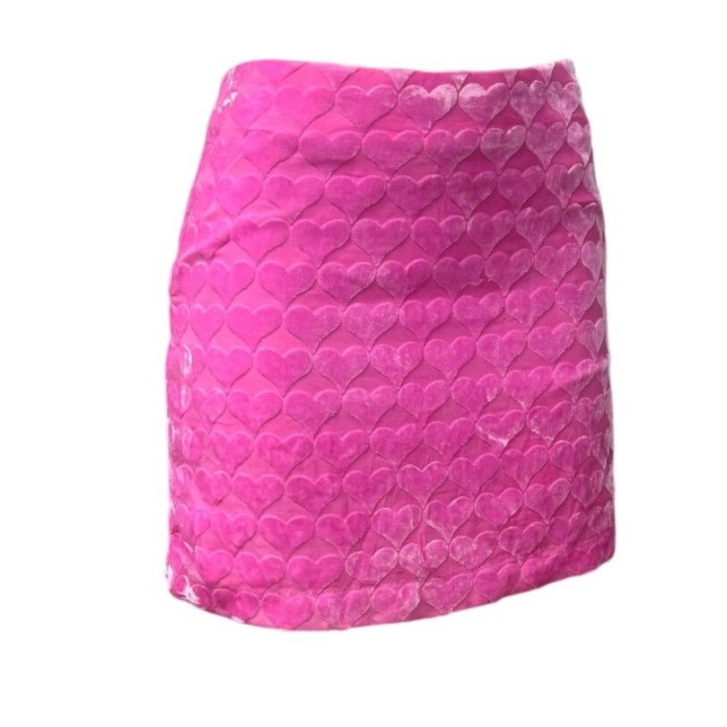 Other Cupcakes And Cashmere Pink Heart Velvet Mini Skirt, Sz. 4 Size 27" / US 4 / IT 40 - 3 Thumbnail