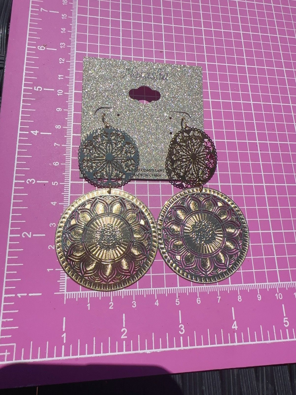 Designer Natasha gold tone hallowed circles drops flowers earrings Size ONE SIZE - 4 Thumbnail