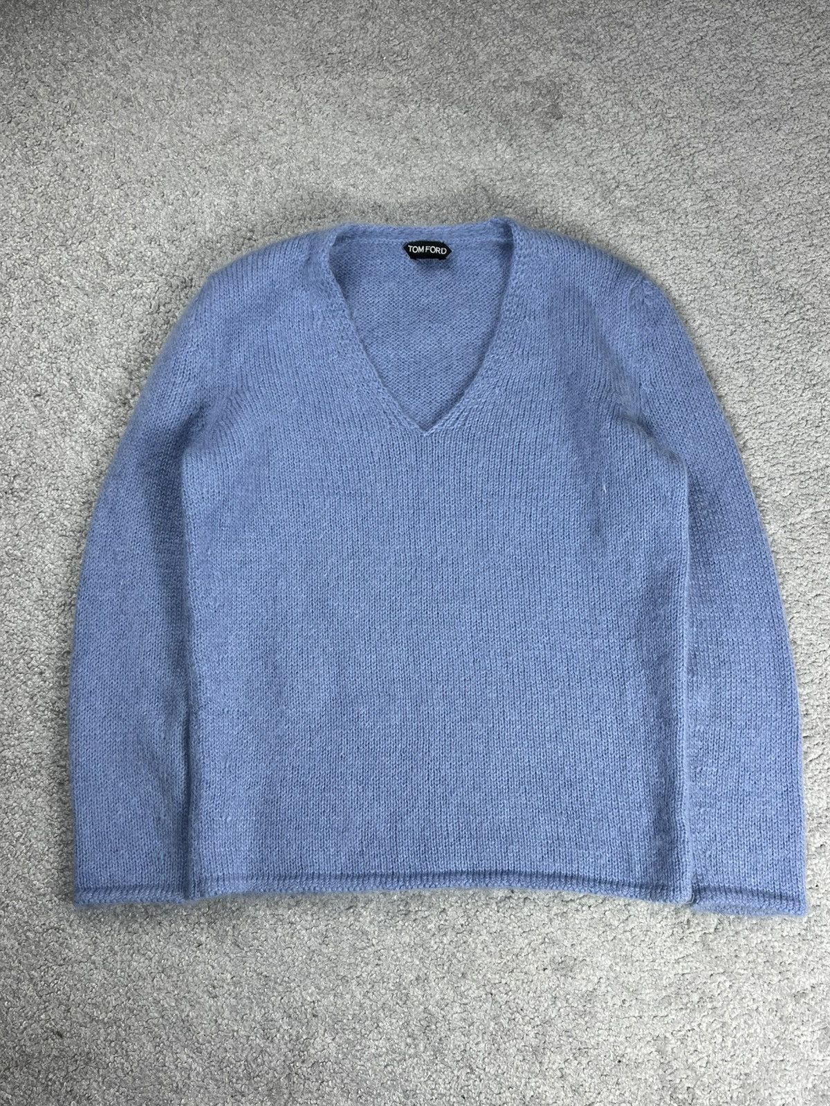 Tom Ford Tom Ford Blue V-Neck Mohair Wool Sweater Size S Size S / US 4 / IT 40 - 2 Thumbnail