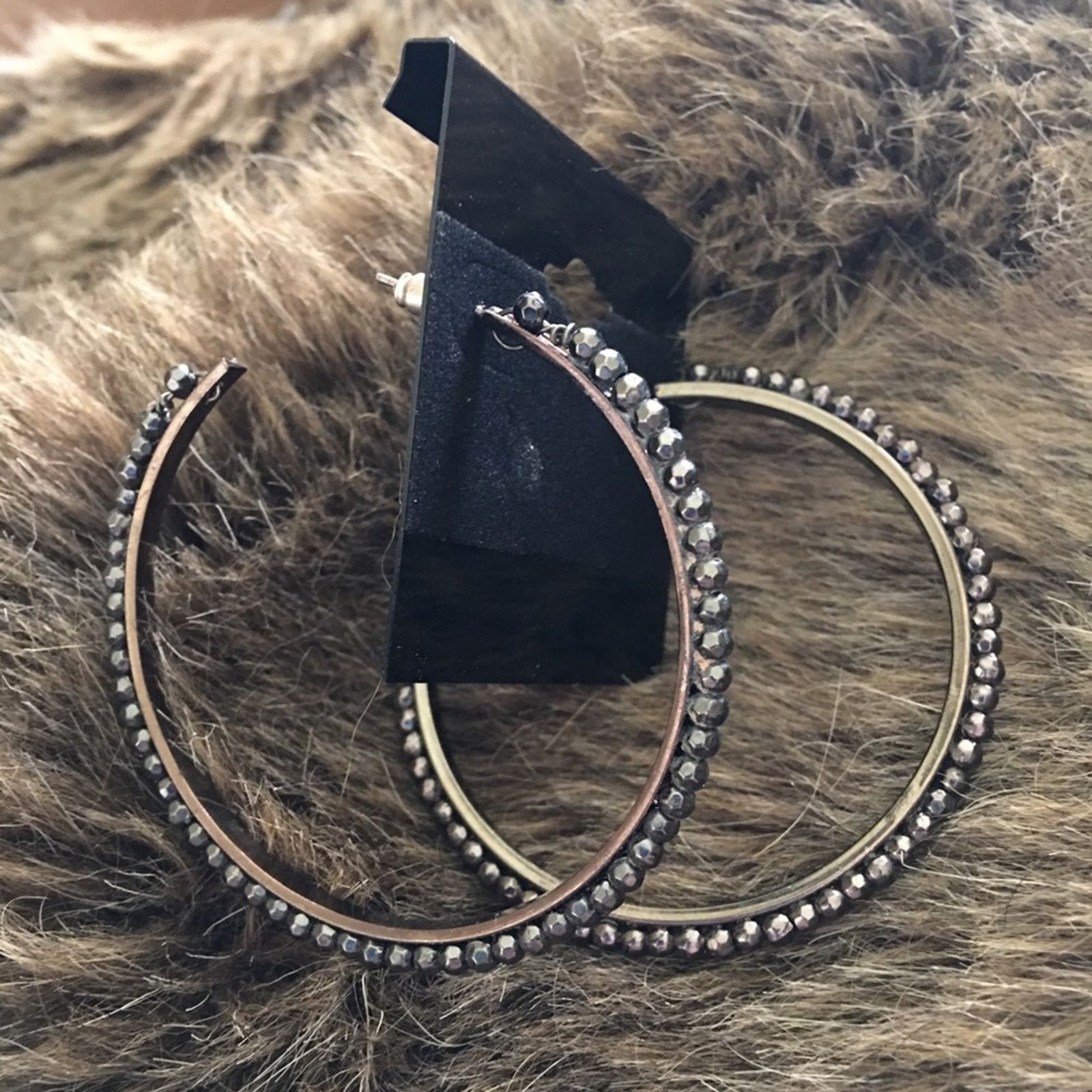 Jewelry Chrome tone sparkle beaded hoop earrings Size ONE SIZE - 2 Thumbnail