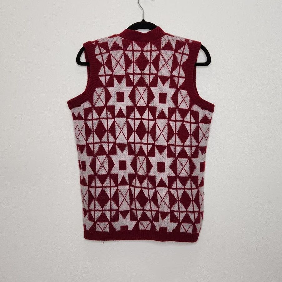 Vintage Vintage 70s Wool Snow Mountain Vest Nordic Abstract Art Size US M / EU 48-50 / 2 - 2 Thumbnail