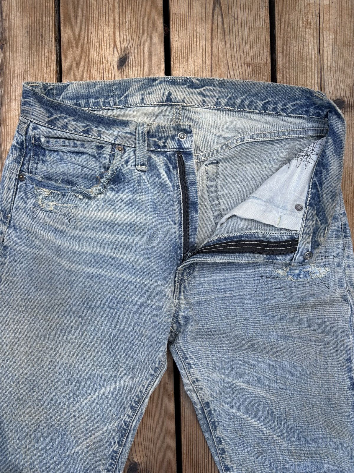 Blue Blue Japan Blue Blue Japan Repaired Selvedge Straight Denim Size US 31 - 3 Thumbnail