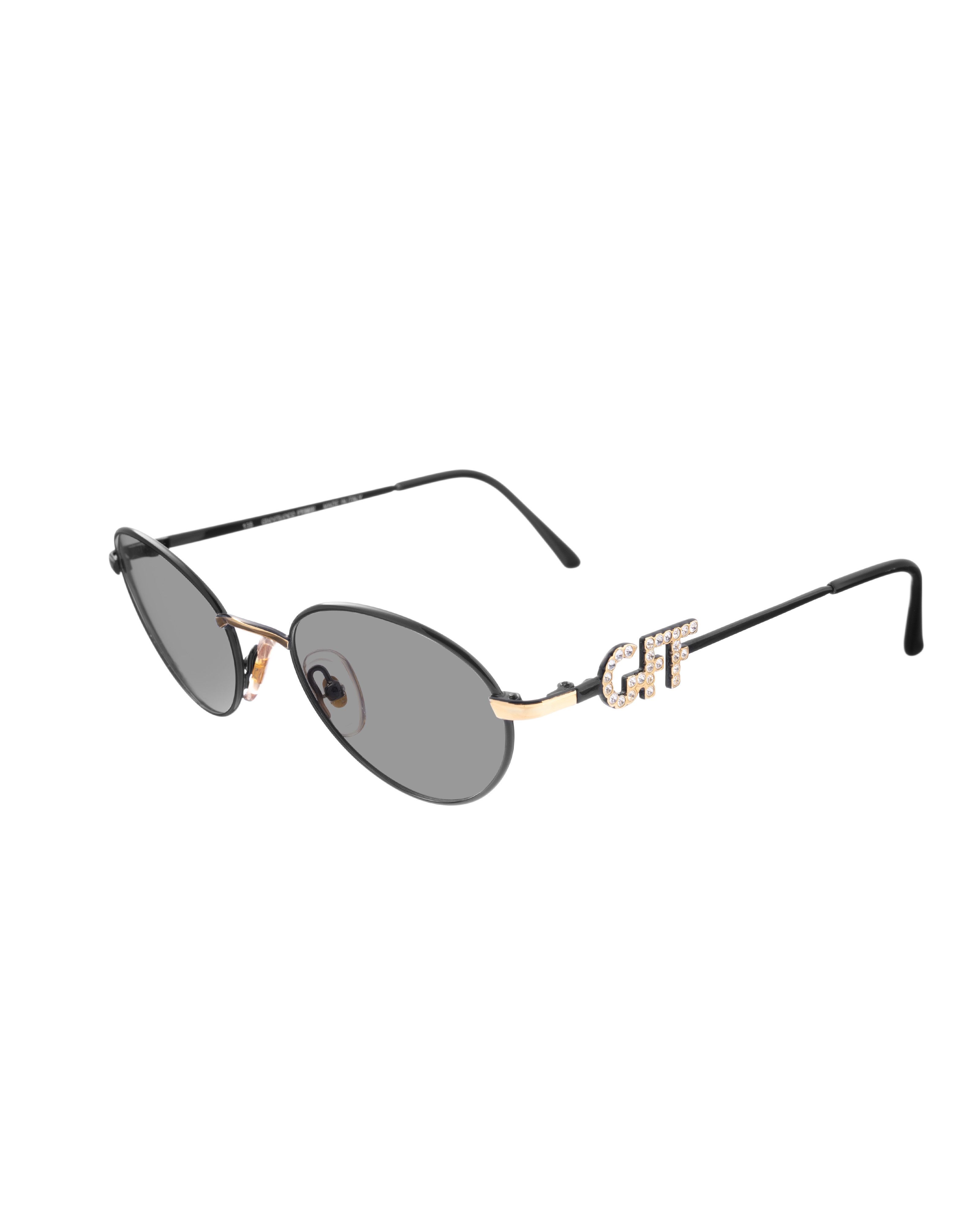 Gianfranco Ferre Gianfranco Ferre 00s Black Oval Sunglasses with Crystals Size ONE SIZE - 1 Thumbnail