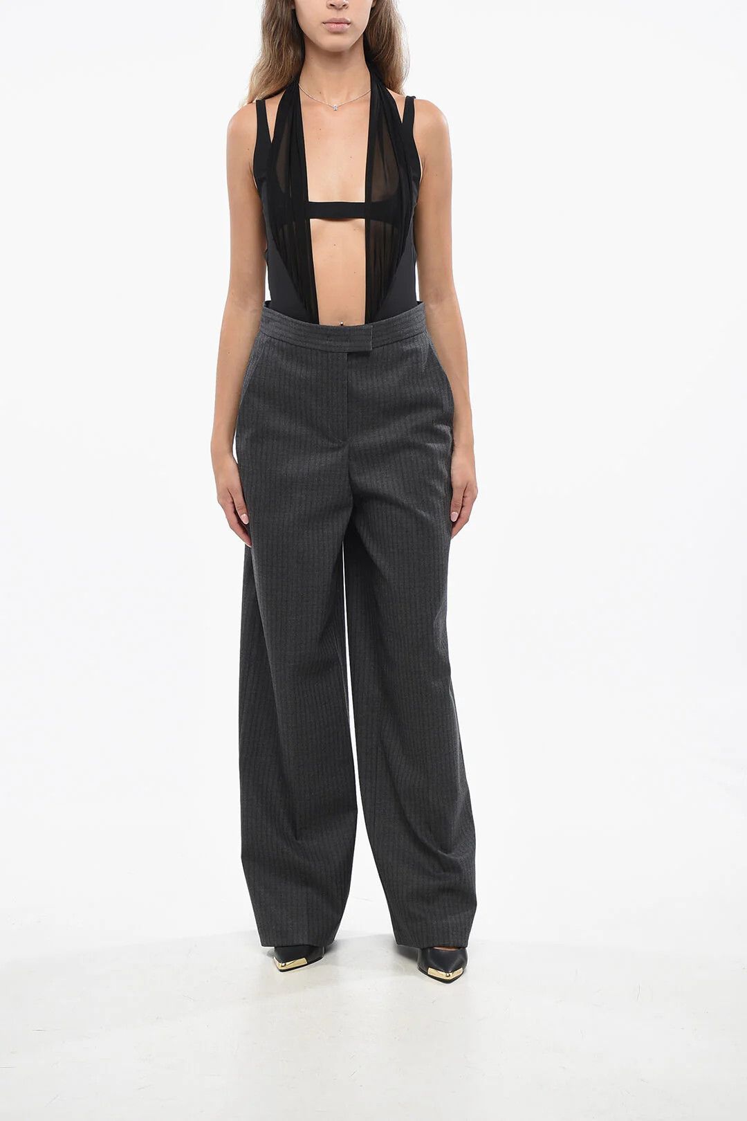 Fendi og1mm0326 Striped Wool Pant in Grey Size 27" / US 4 / IT 40 - 4 Thumbnail