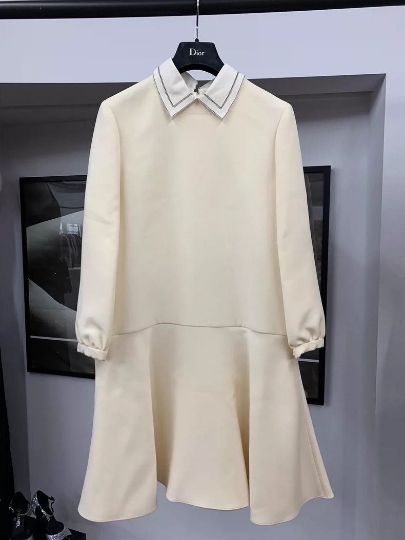 Dior Beige Doll Collar Long Sleeve Dress - dmc