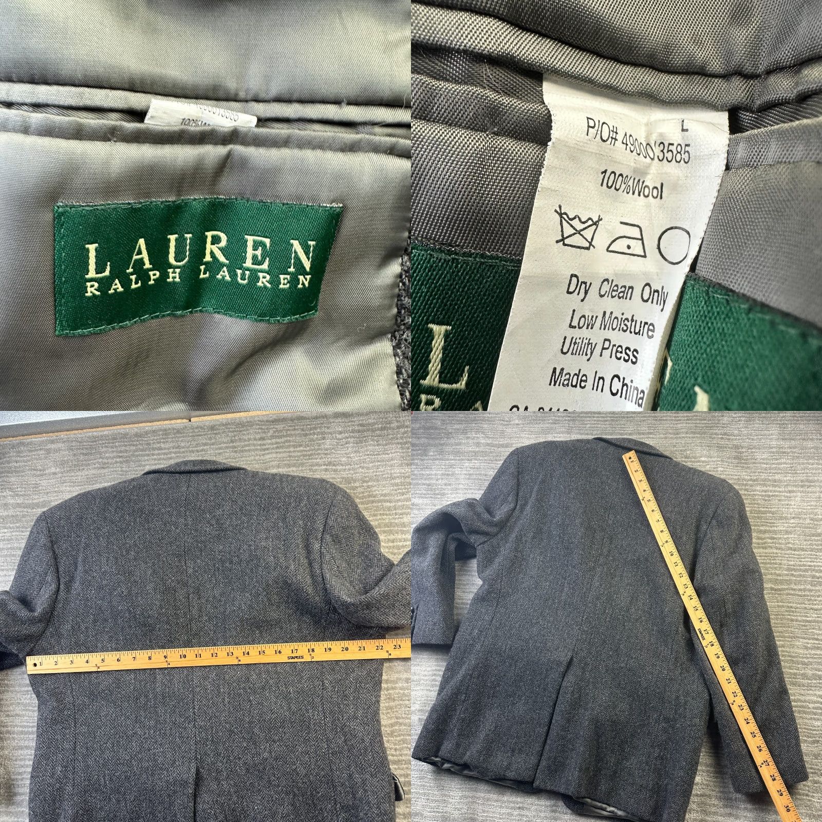Ralph Lauren VINTAGE? No. Lauren Ralph Lauren Blazer Mens Large Gray Tweed Herringbone Notch Lapel 2 Button 4-Button Sleeve Regular Fit Size 42R - 8 Thumbnail