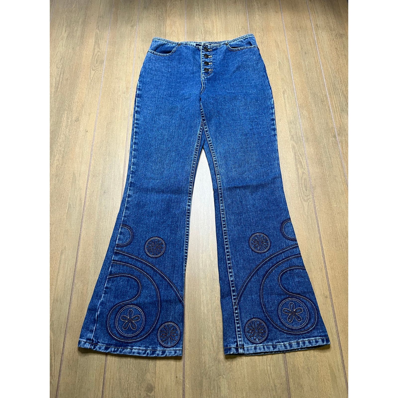 Vintage GASOLINE Flare Jeans Womens Sz 28 Vintage Y2K Embroidered Size 28" / US 6 / IT 42 - 1 Thumbnail
