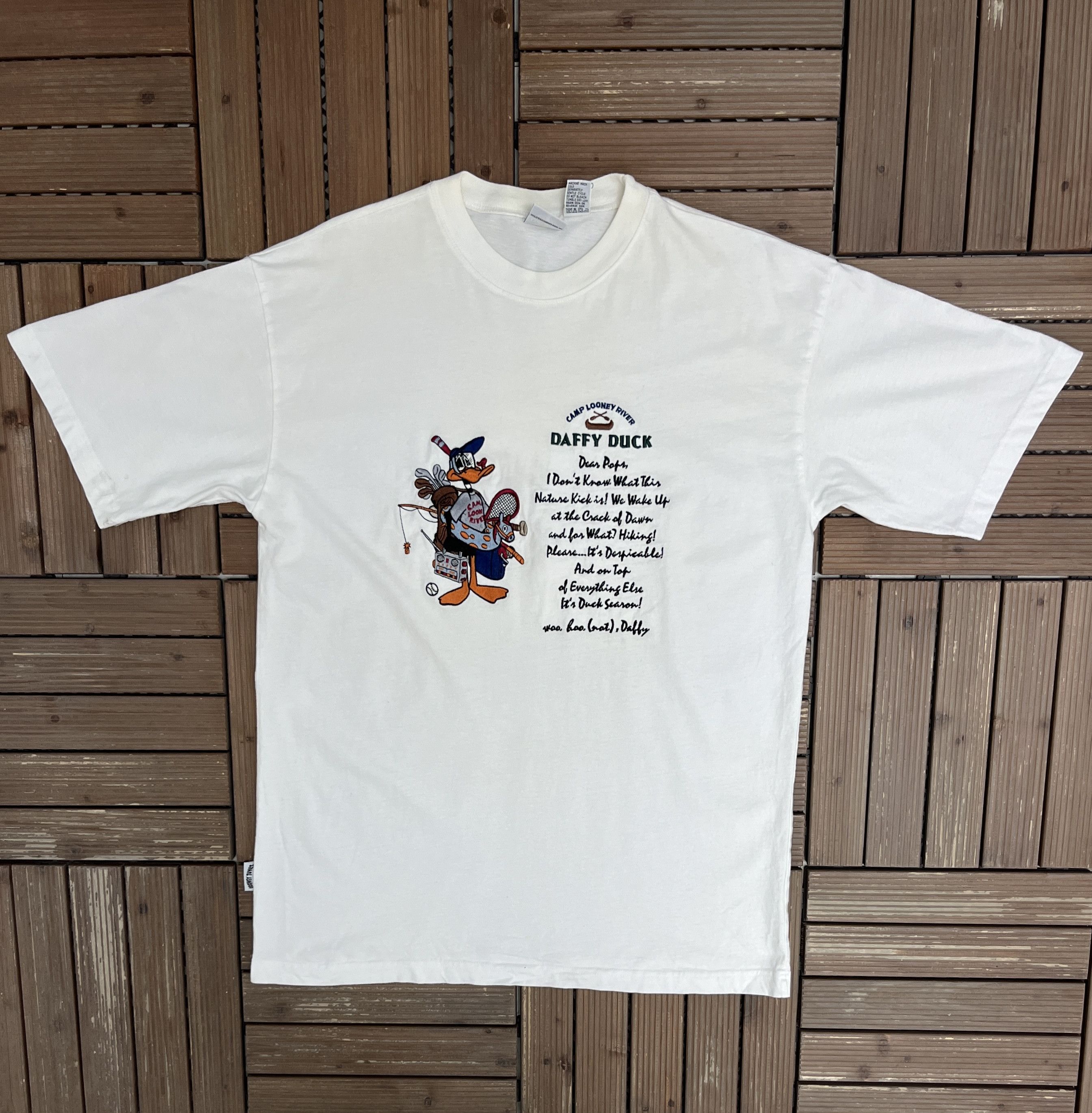 Vintage Daffy Duck Camp Looney River Vintage White T-Shirt Tee Size US L / EU 52-54 / 3 - 1 Thumbnail