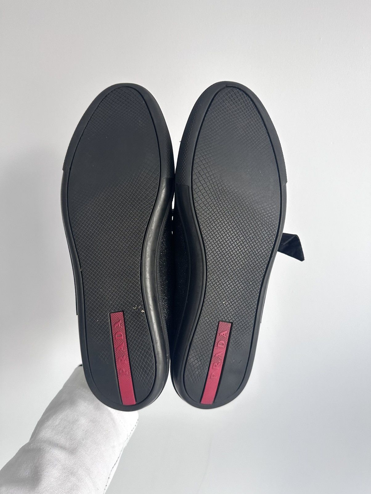 Prada 00s Prada Black Leather Glitter Low Trainers Shoes 37,5 Eu Size US 6.5 / IT 36.5 - 10 Thumbnail