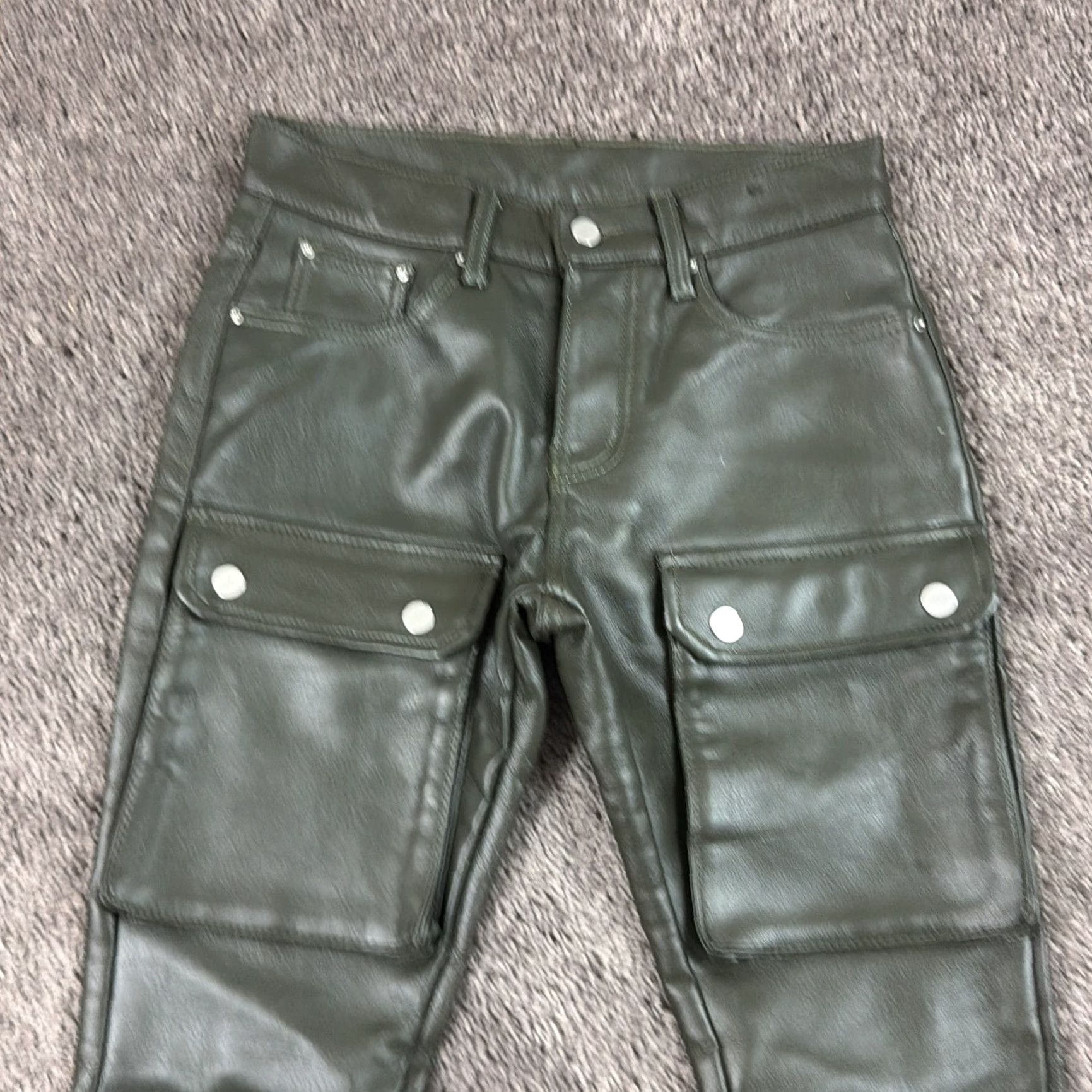 MNML MNML Pants Men 28 Green Cargo Faux Leather Slim Fit Low Rise Button Fly Straight Size US 28 / EU 44 - 2 Thumbnail