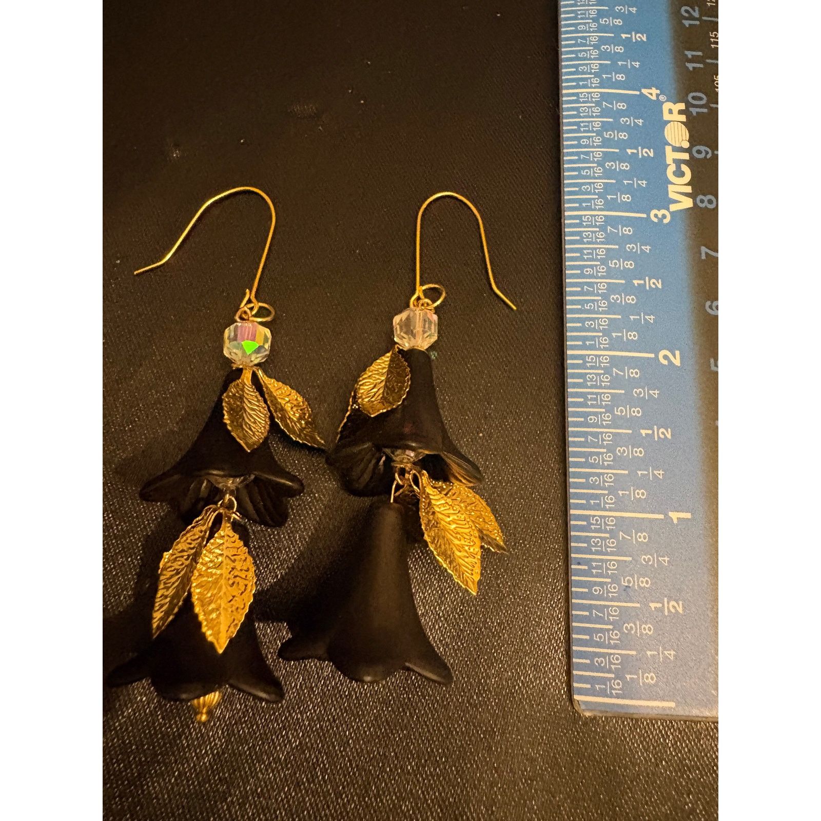 Other Vintage Black Acrylic Bell Flower Dangle 3” Earrings Size ONE SIZE - 3 Thumbnail