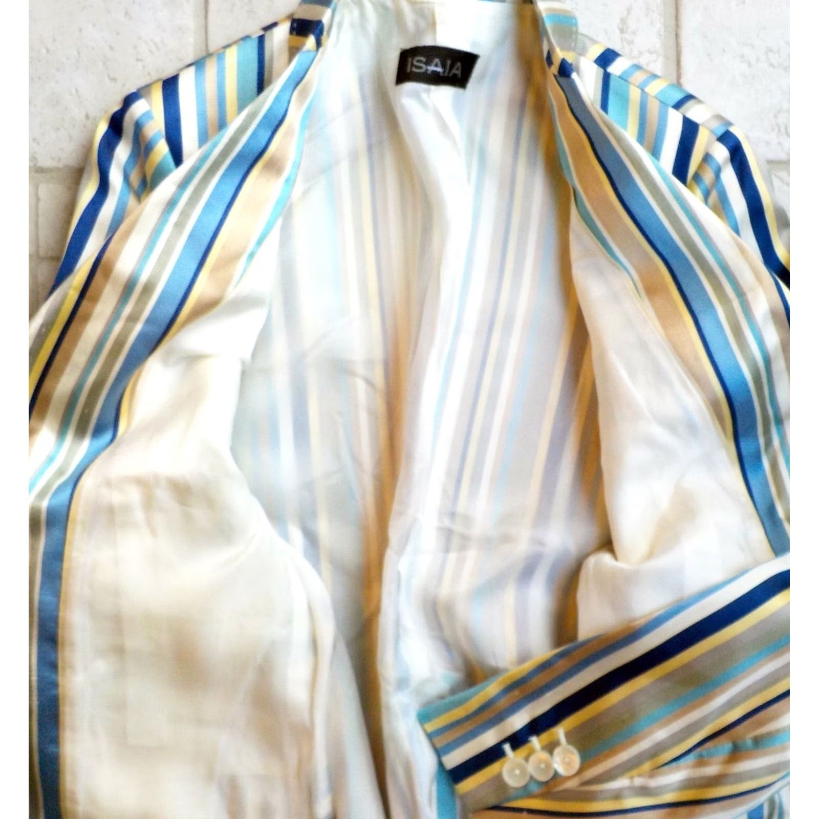Isaia ISAIA NAPOLI Blazer Women's Striped Silk Blend Blue, Tan, Turquoise SZ 8 Regular Jacket Coat SVG Size M / US 6-8 / IT 42-44 - 7 Thumbnail