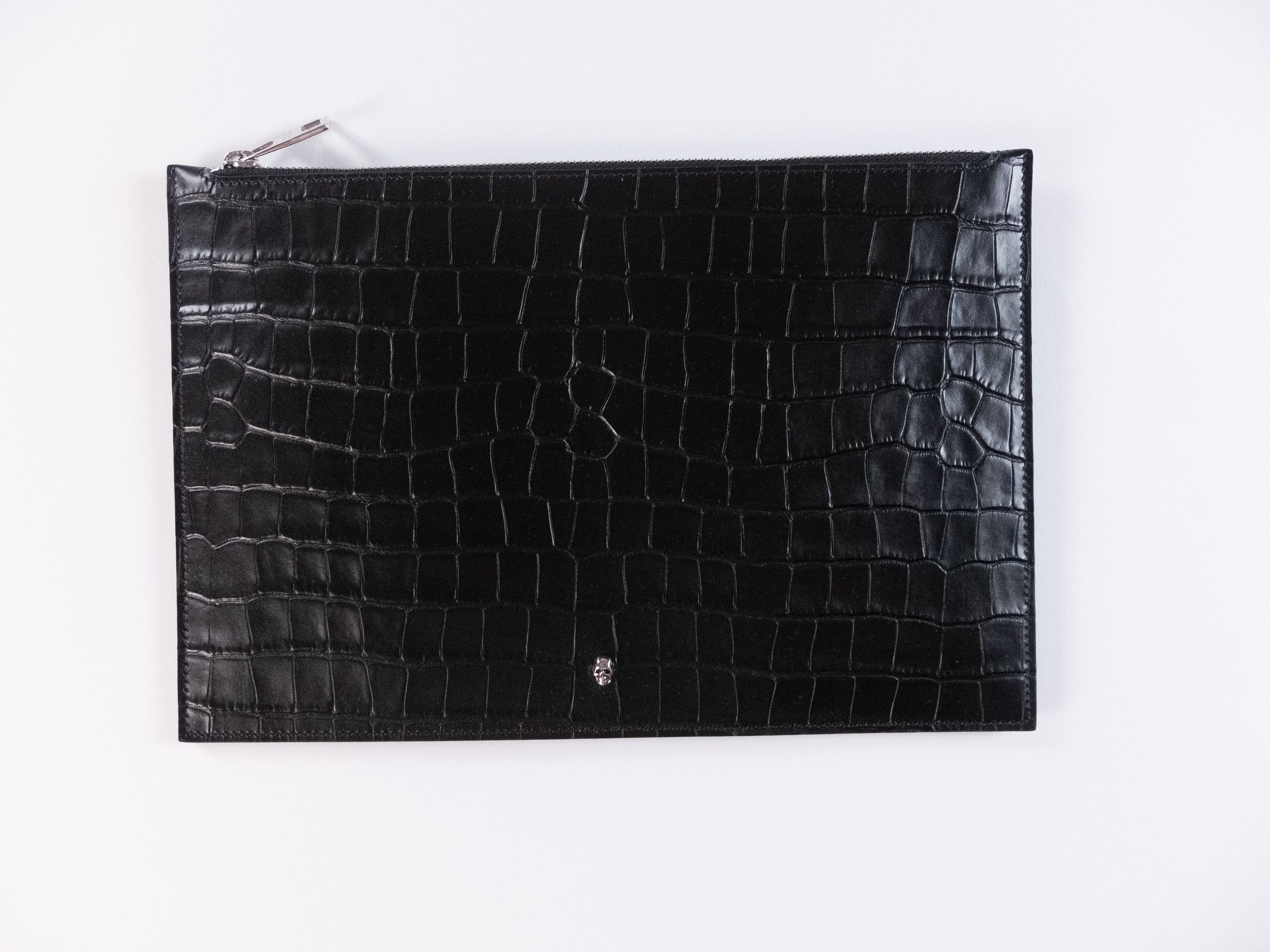 Alexander McQueen ALEXANDER MCQUEEN black croc effect leather flat clutch bag Size ONE SIZE - 1 Thumbnail