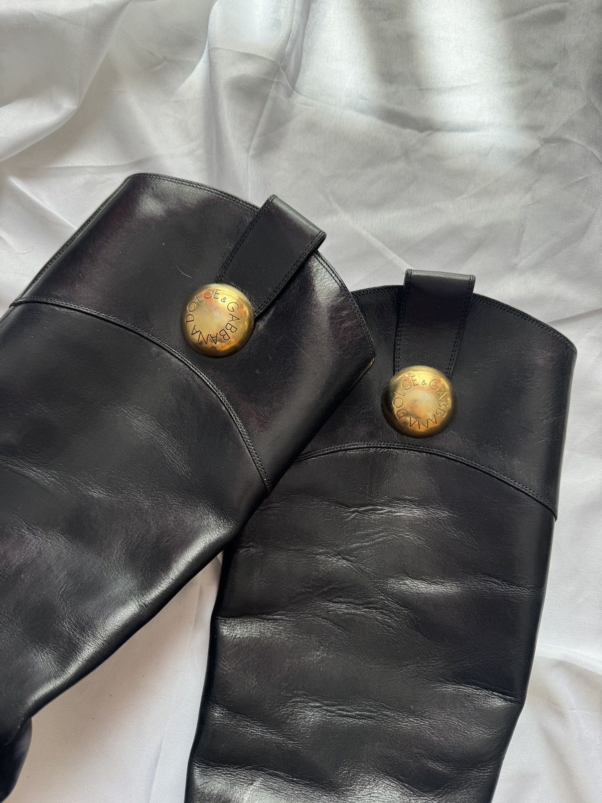 Dolce & Gabbana Dolce & Gabbana Black Leather Flower Embellished Knee Boots Size US 6 / IT 36 - 7 Thumbnail