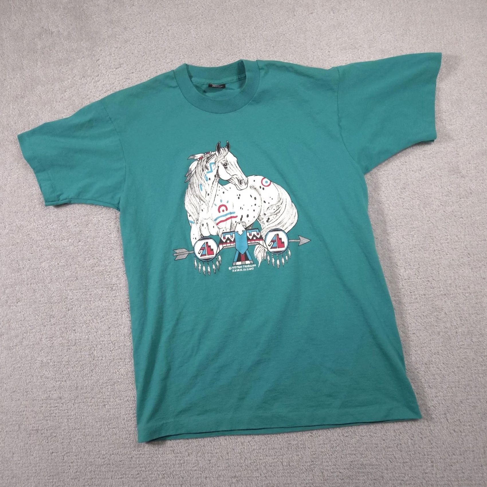 Fruit Of The Loom VINTAGE Tami Firebaugh HEwanorse Graphic Shirt Large Green 1993 Animal Designs Mens Shirt Size US L / EU 52-54 / 3 - 3 Thumbnail