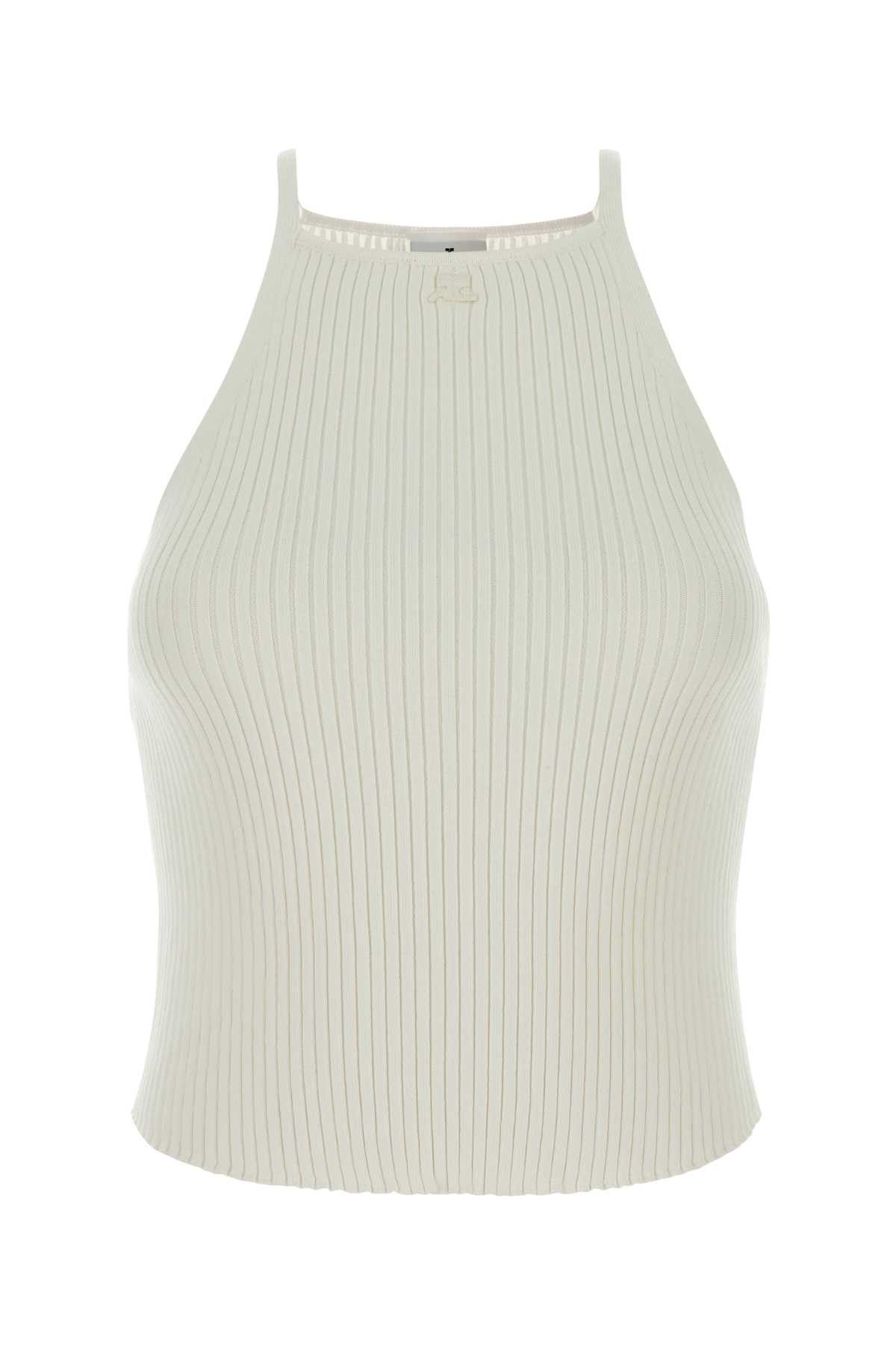 White Viscose Blend Tank Top