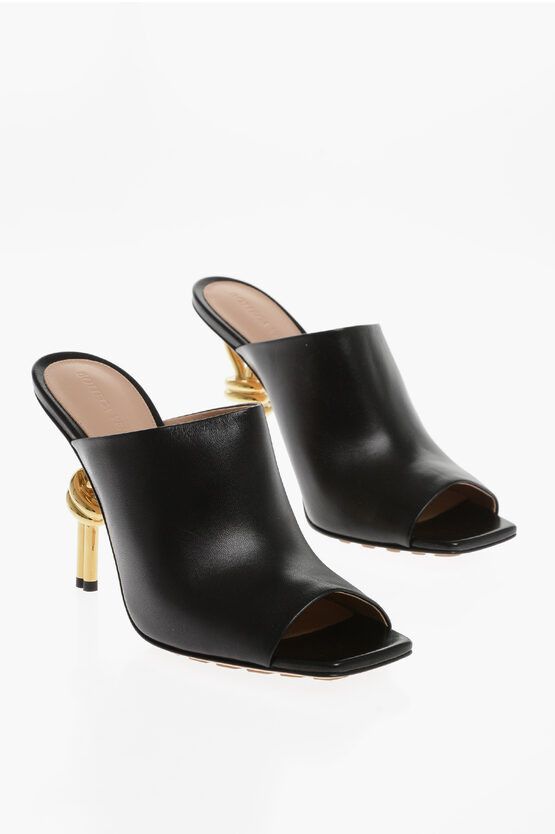 image of Bottega Veneta Leather Knot Mules With Statement Heel Shoes 10 Cm in Black, Women's