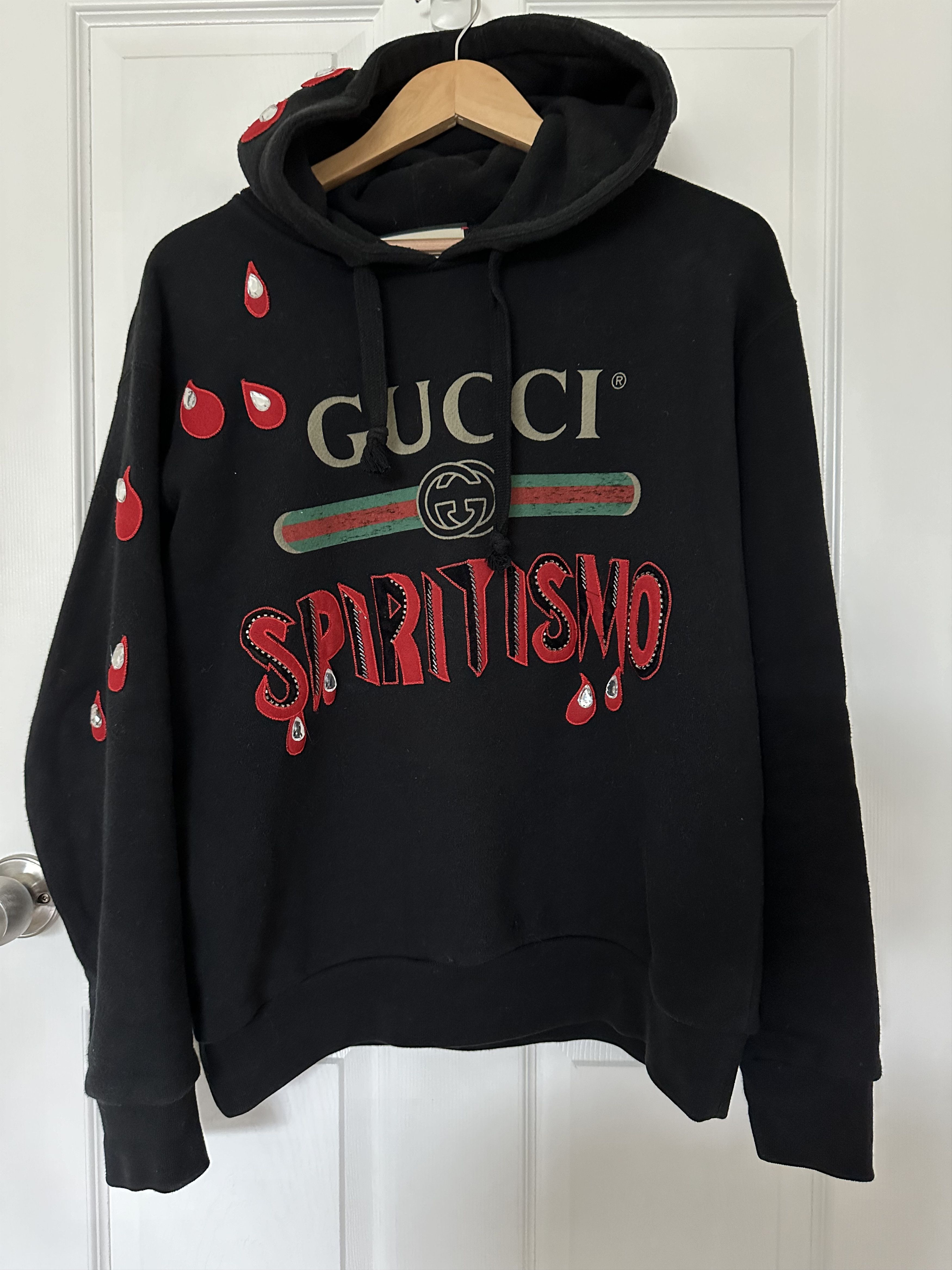 Embroidered Spiritismo Logo Hoodie Patchwork Blood Drops