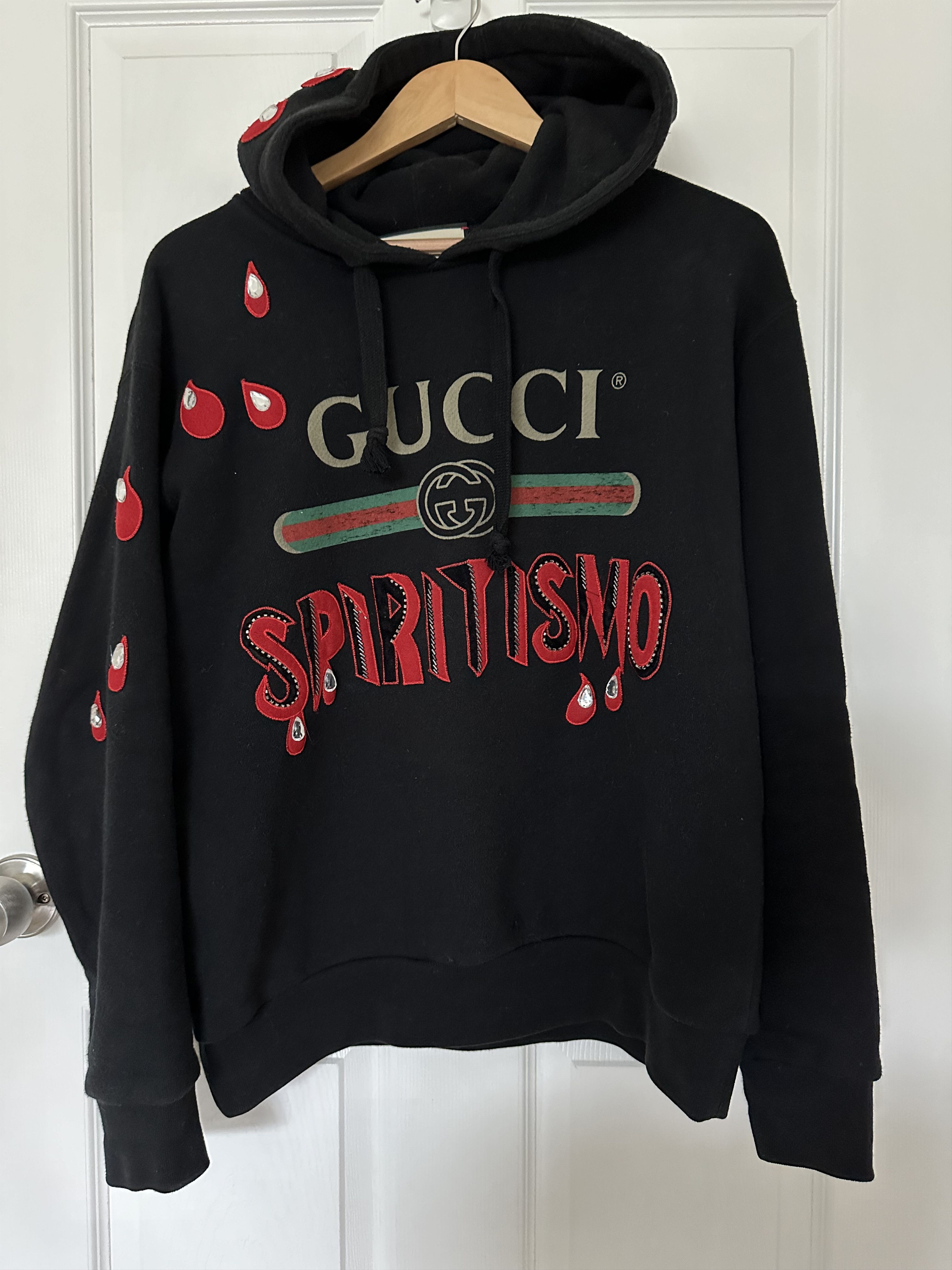 image of Gucci Embroidered Spiritismo Logo Hoodie Patchwork Blood Drops in Black, Men's (Size XS)