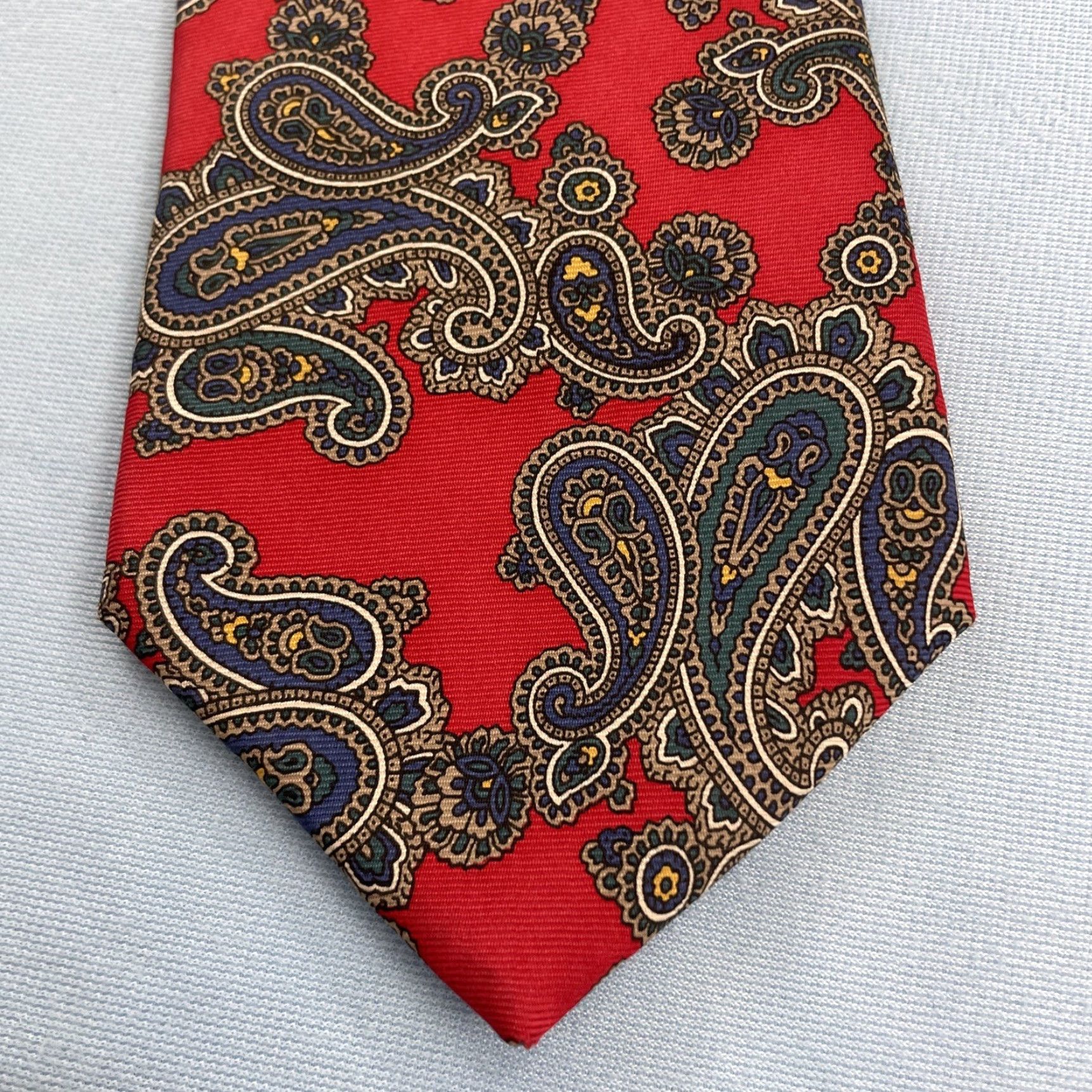 Vintage Hathaway Tie Men vtg 80s Silk Italy Western Double Paisley Red NeckTie 3.5x57 Size ONE SIZE - 2 Thumbnail