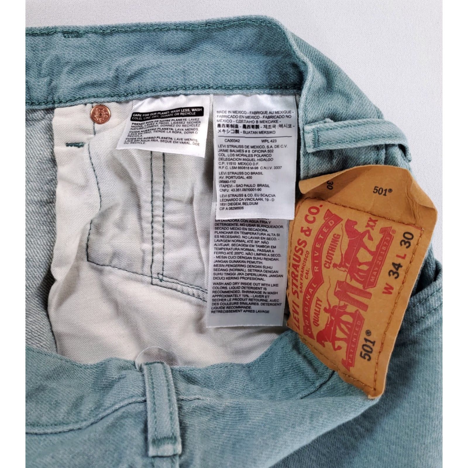 Levi's Levi's 501 Jeans Green Mens 34 x 30 Straight Denim Regular 28 Inseam White Oak Cone Denim Size US 34 / EU 50 - 4 Thumbnail