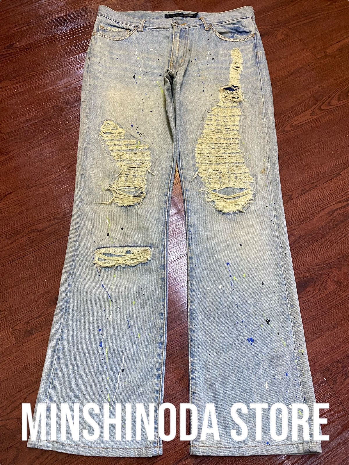 If Six Was Nine Vintage Schlussel Snake Paint Splatter Thrash Flare Jeans Size US 33 - 1 Thumbnail