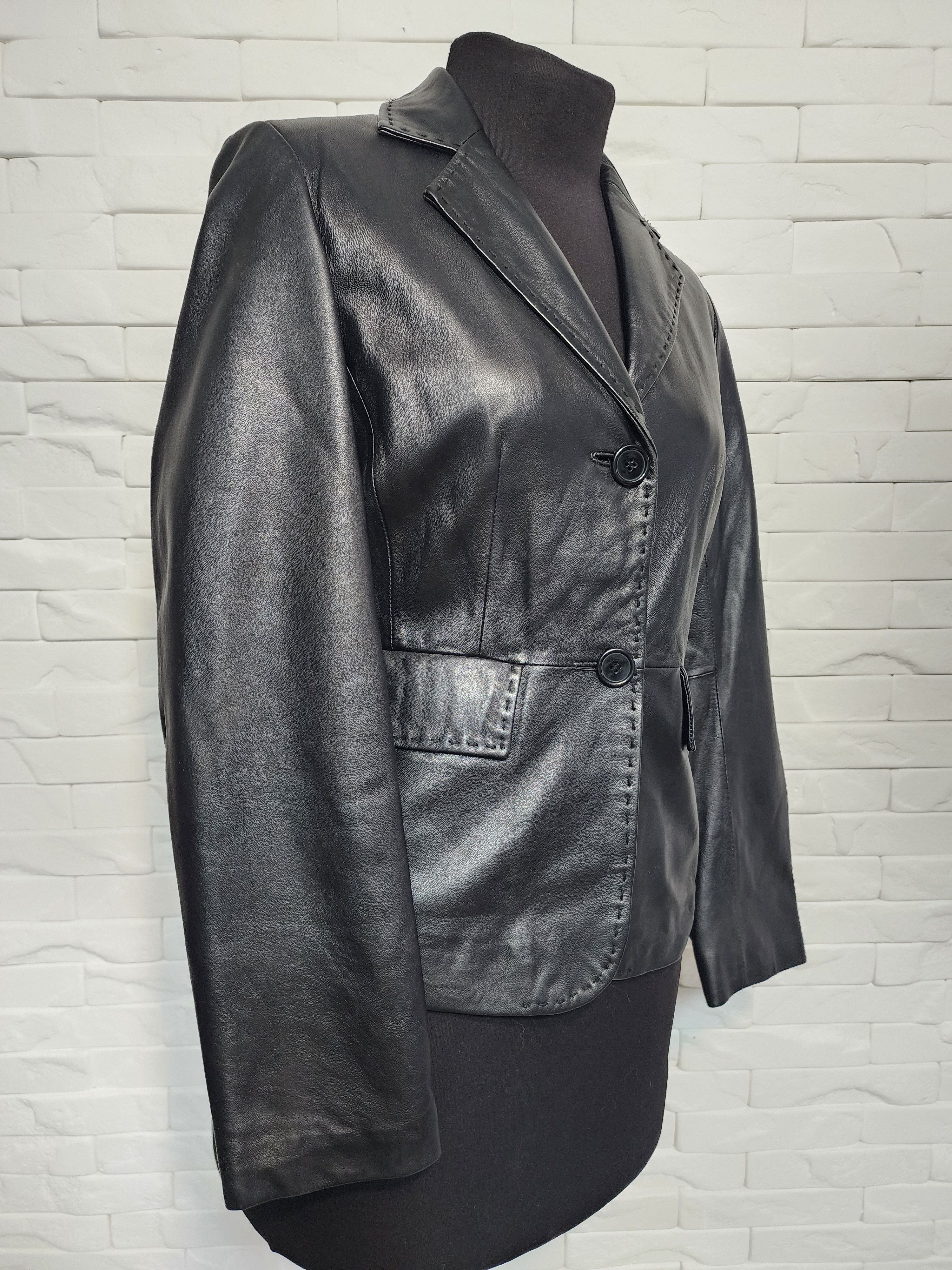 Other Black Genuine Leather Jacket: Women's Button-Up Blazer Size M / US 6-8 / IT 42-44 - 3 Thumbnail