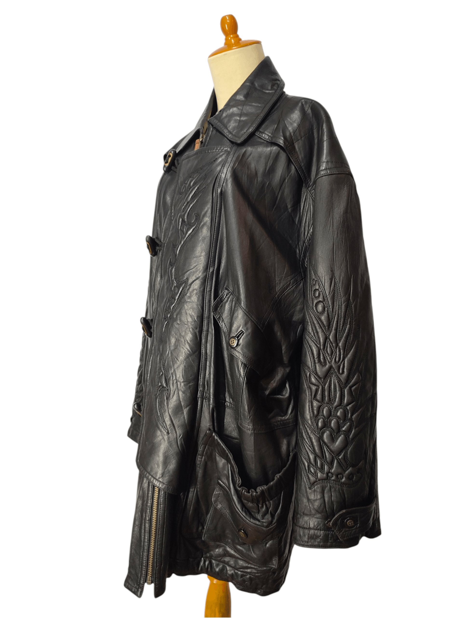 Kansai Yamamoto ARCHIVE📕80s Kansai O2 Tribal Embossed Leather Jacket Size US L / EU 52-54 / 3 - 13 Thumbnail