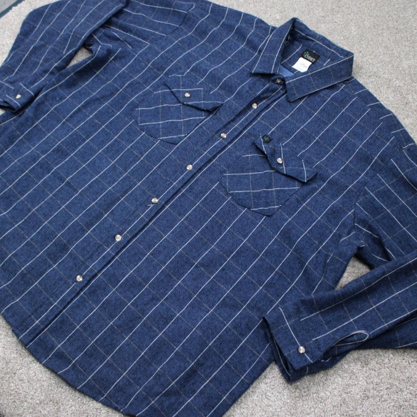 Vintage Codet Flannel Shirt Men 4XL Blue Heavyweight Long Sleeve Button Up Plaid Cotton shirt Size US XXL / EU 58 / 5 - 3 Thumbnail