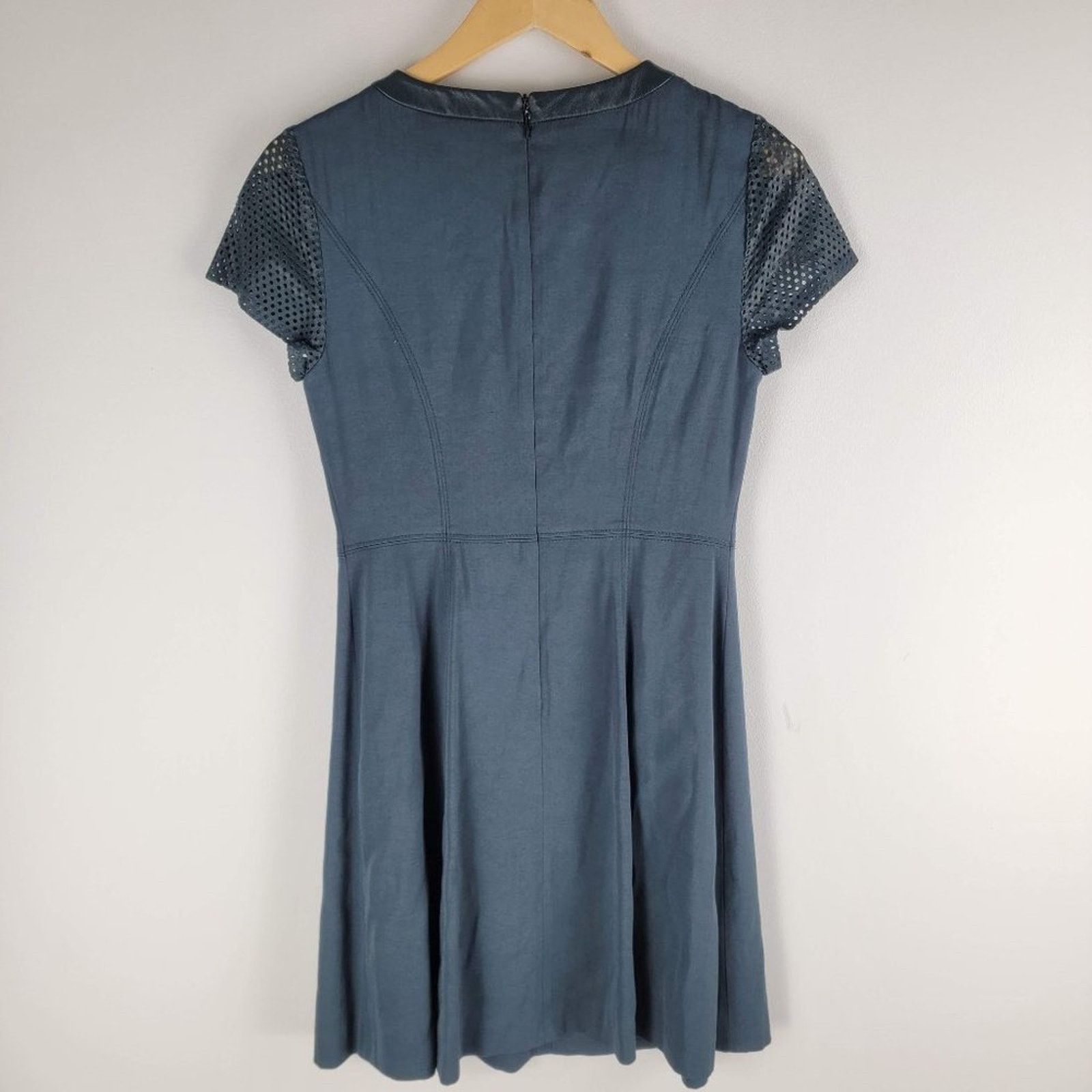 Rebecca Taylor Rebecca Taylor Mesh Short Sleeve Sheath Dress Leather Trim 6 Size M / US 6-8 / IT 42-44 - 6 Thumbnail
