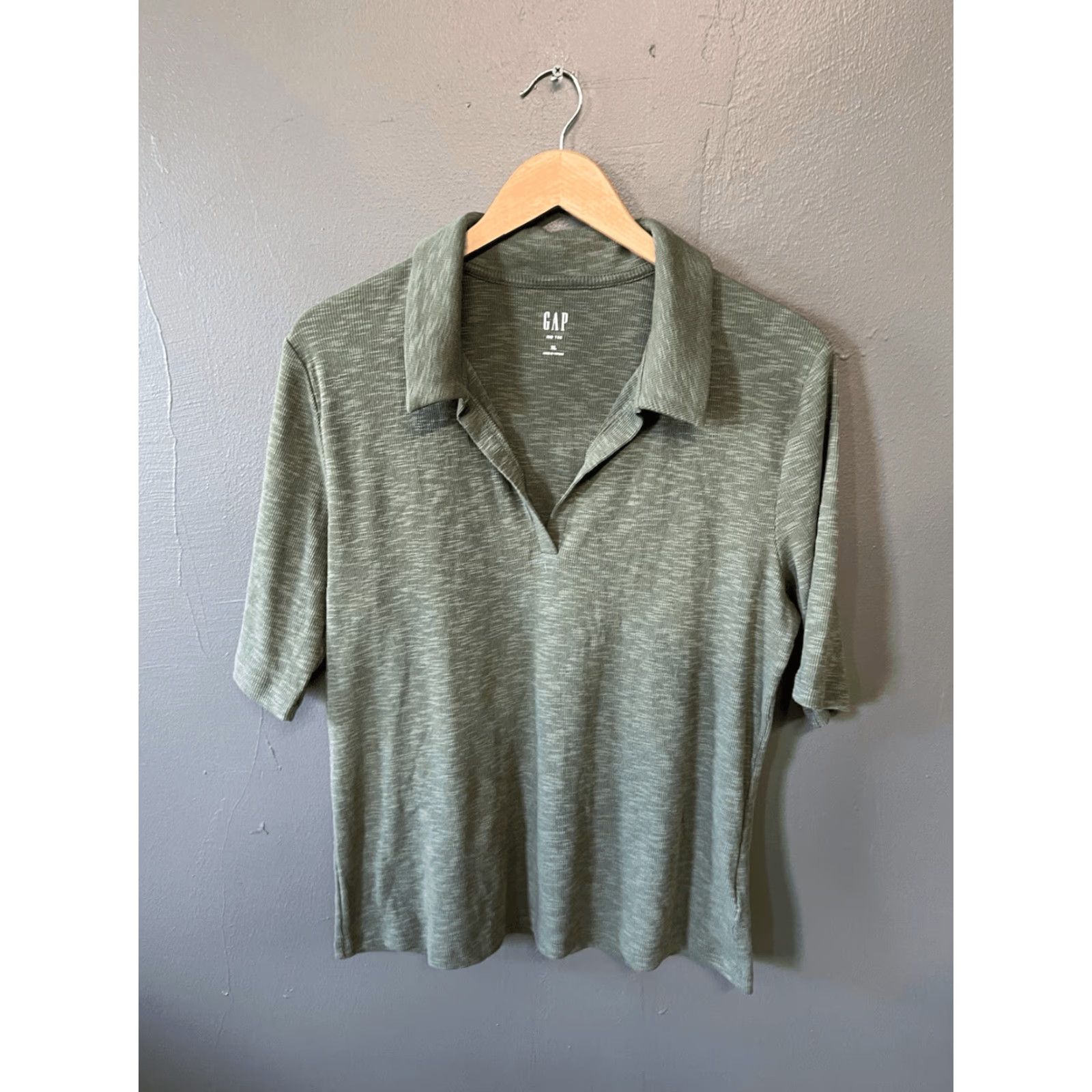 Gap Gap Shirt Womens XL Green Short Sleeve Rib Tee Collared Size 40" / US 18 - 2 Thumbnail