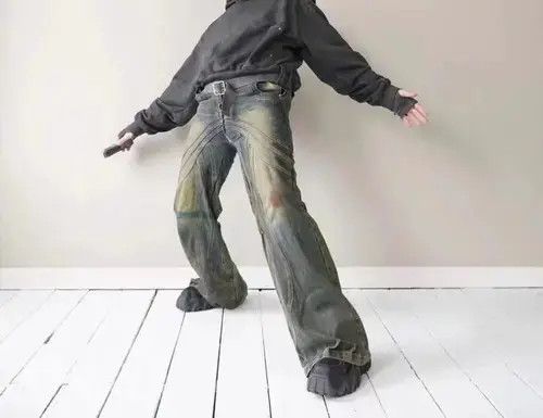 Japanese Brand Retro distressed splash striped wide-leg draped jeans Size US 32 / EU 48 - 2 Thumbnail