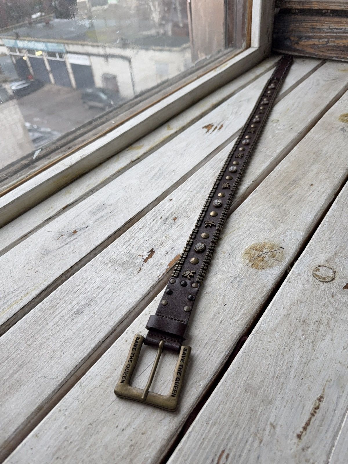 Japanese Brand RARE Save The Queen Vera Pelle Italian Studded Leather Belt Size ONE SIZE - 4 Thumbnail