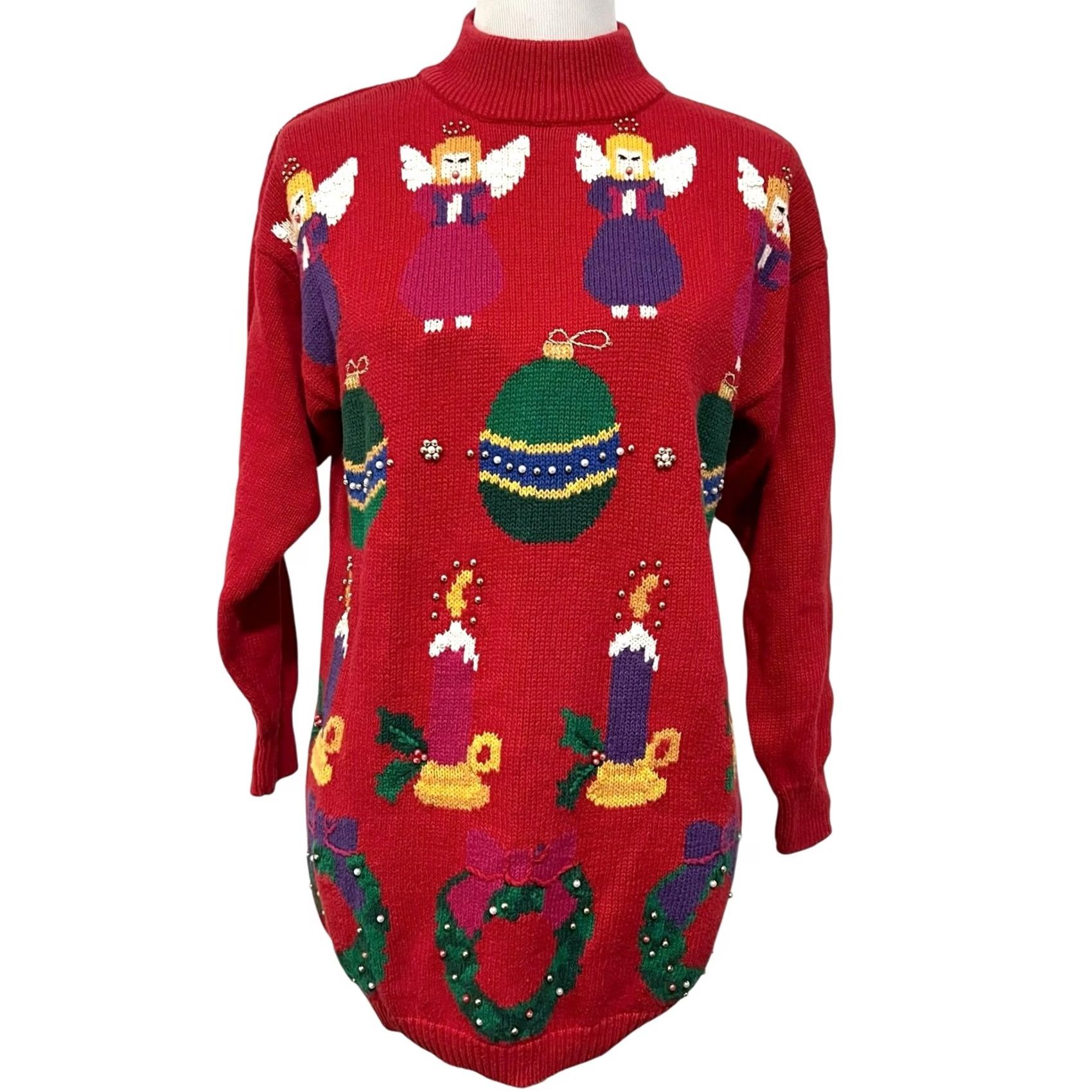 Vintage VINTAGE 80s 90s Christmas Holiday Sweater Red Beaded P’ Galli Women’s Sz Medium Pullover Sweat er Size M / US 6-8 / IT 42-44 - 2 Thumbnail
