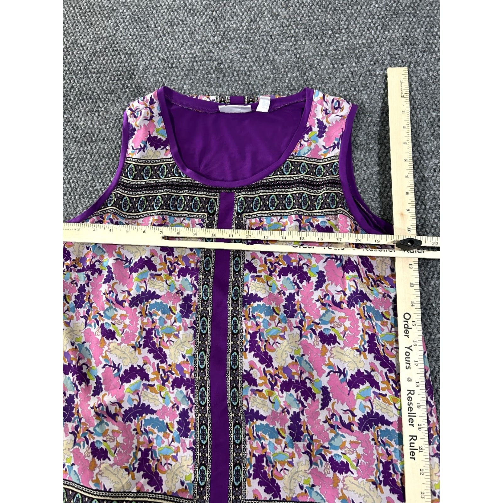 Vintage Susan Graver Tunic Blouse sleeveless Womens Large Purple Floral Knit Polyester Spandex Casual Shirt Size L / US 10 / IT 46 - 3 Thumbnail