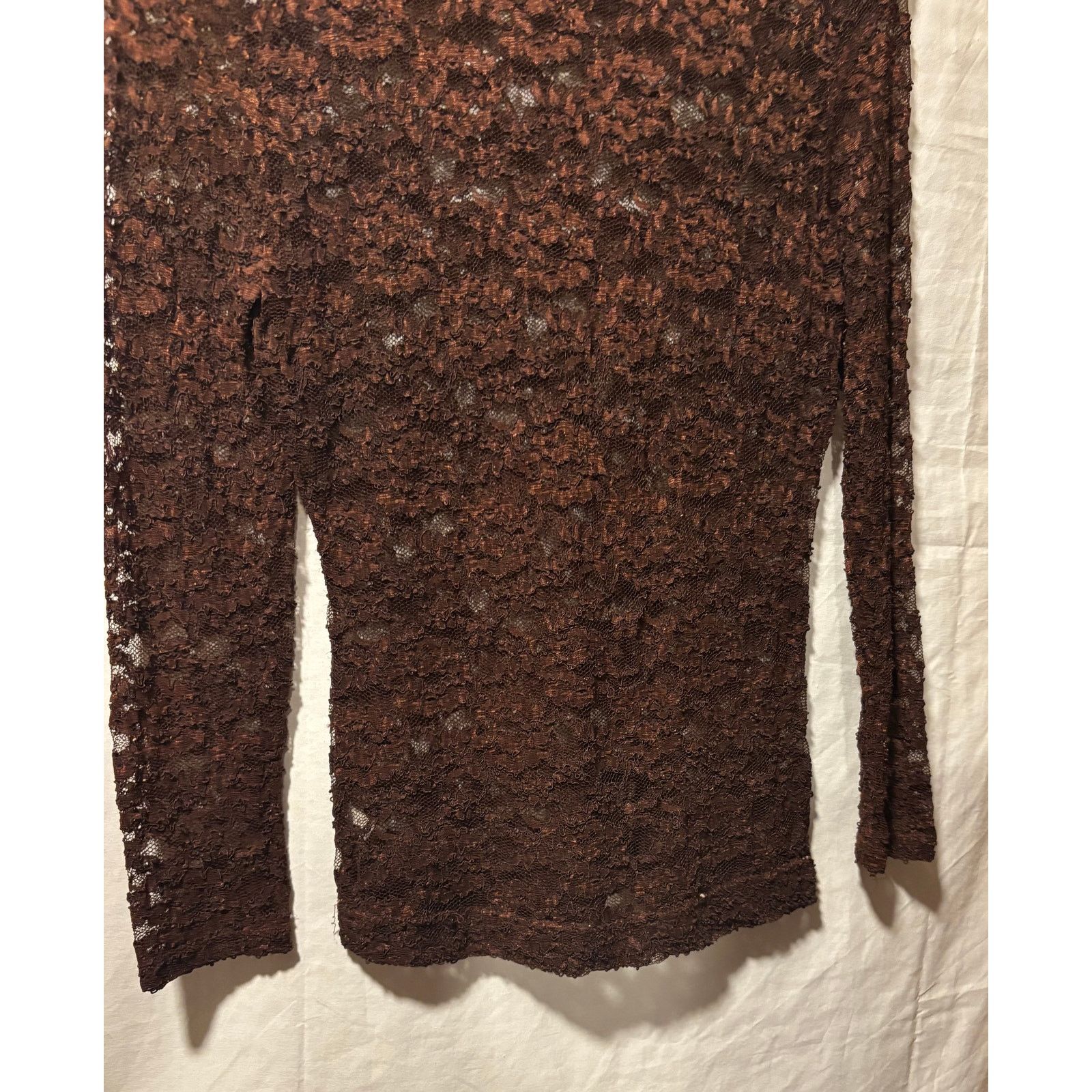 Vintage The Limited Vintage Brown Stretch Lace Top Long Sleeve Peek Size M / US 6-8 / IT 42-44 - 5 Thumbnail