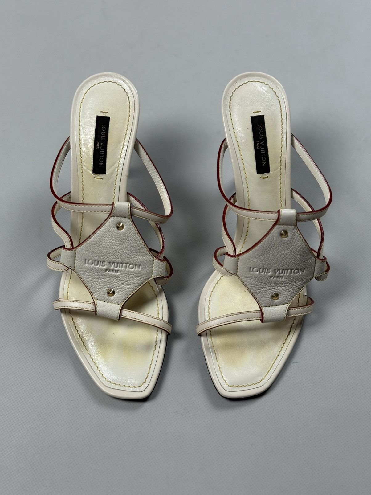 Louis Vuitton Louis Vuitton Cream Leather VTG Ankle Strap Heels Sandals Size US 8 / IT 38 - 8 Thumbnail