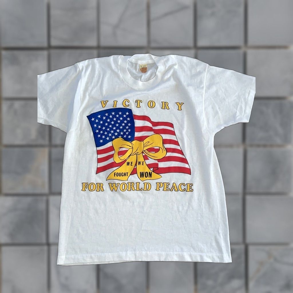 Vintage VINTAGE Screen Stars Victory For World Piece T-Shirt L White Mens Stars Stitch L Size US L / EU 52-54 / 3 - 1 Thumbnail
