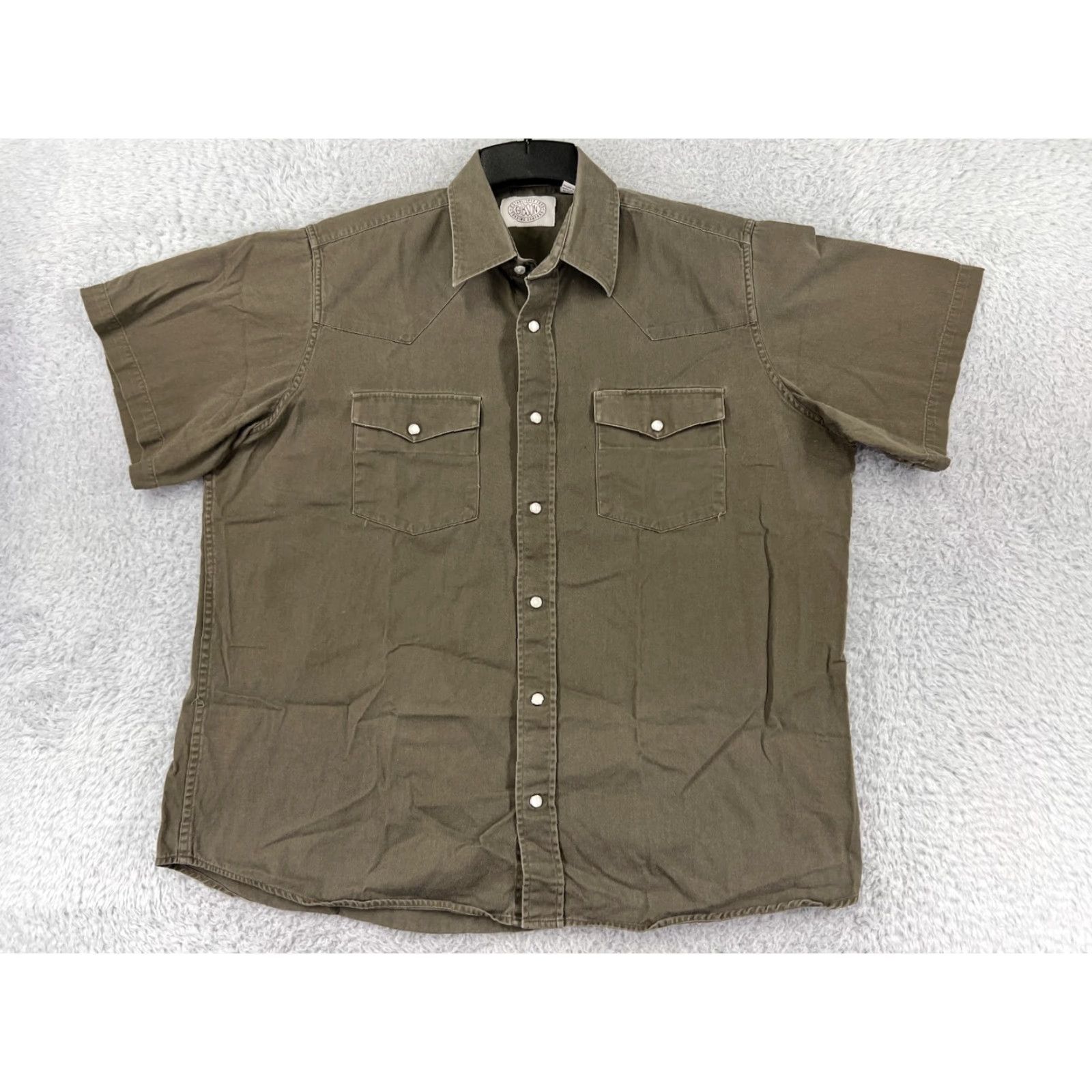 Vintage Gibson Shirt Mens Button-Up Twill Green 100% Cotton Casual, Workwear, Travel Short Sleeve Pockets Button-Down XL Size US XL / EU 56 / 4 - 2 Thumbnail