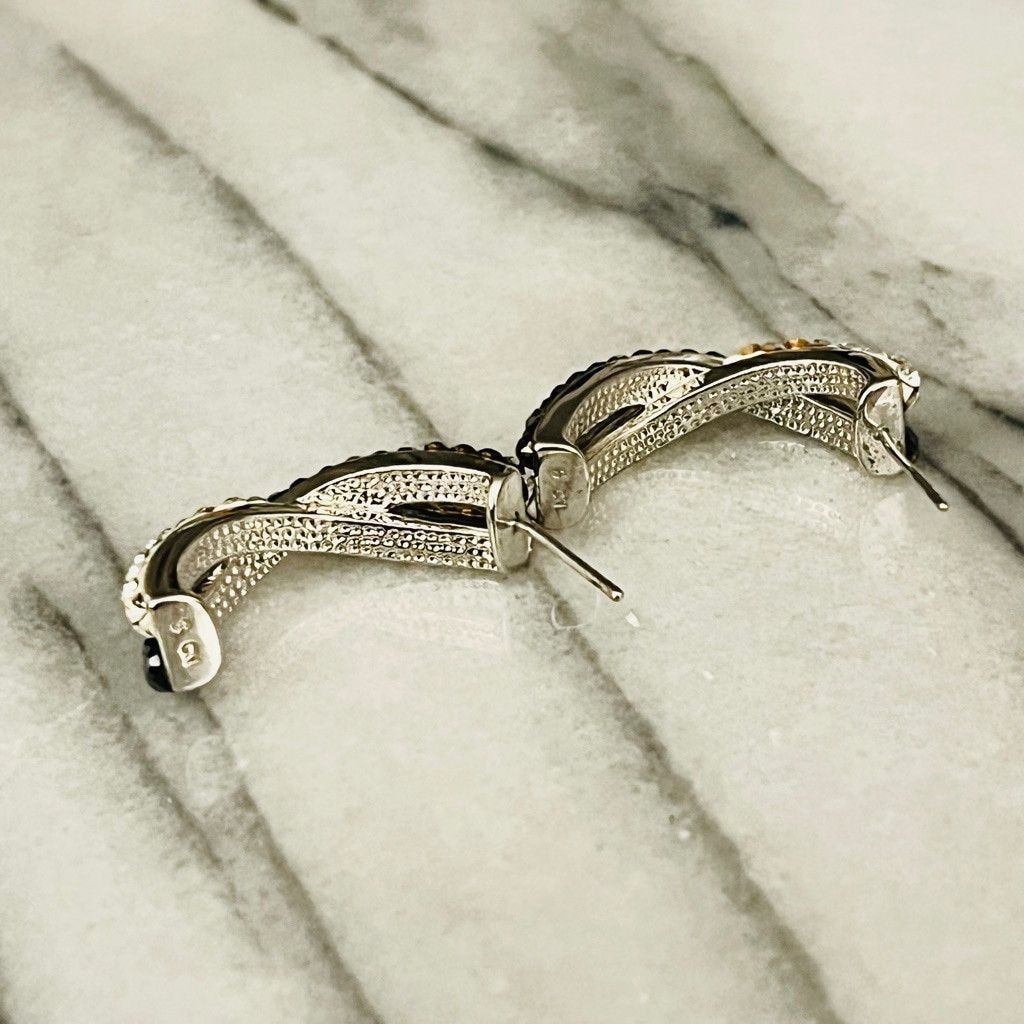 Vintage Vintage Crystal Dangle Earrings Black X Drop 1980s Size ONE SIZE - 4 Thumbnail