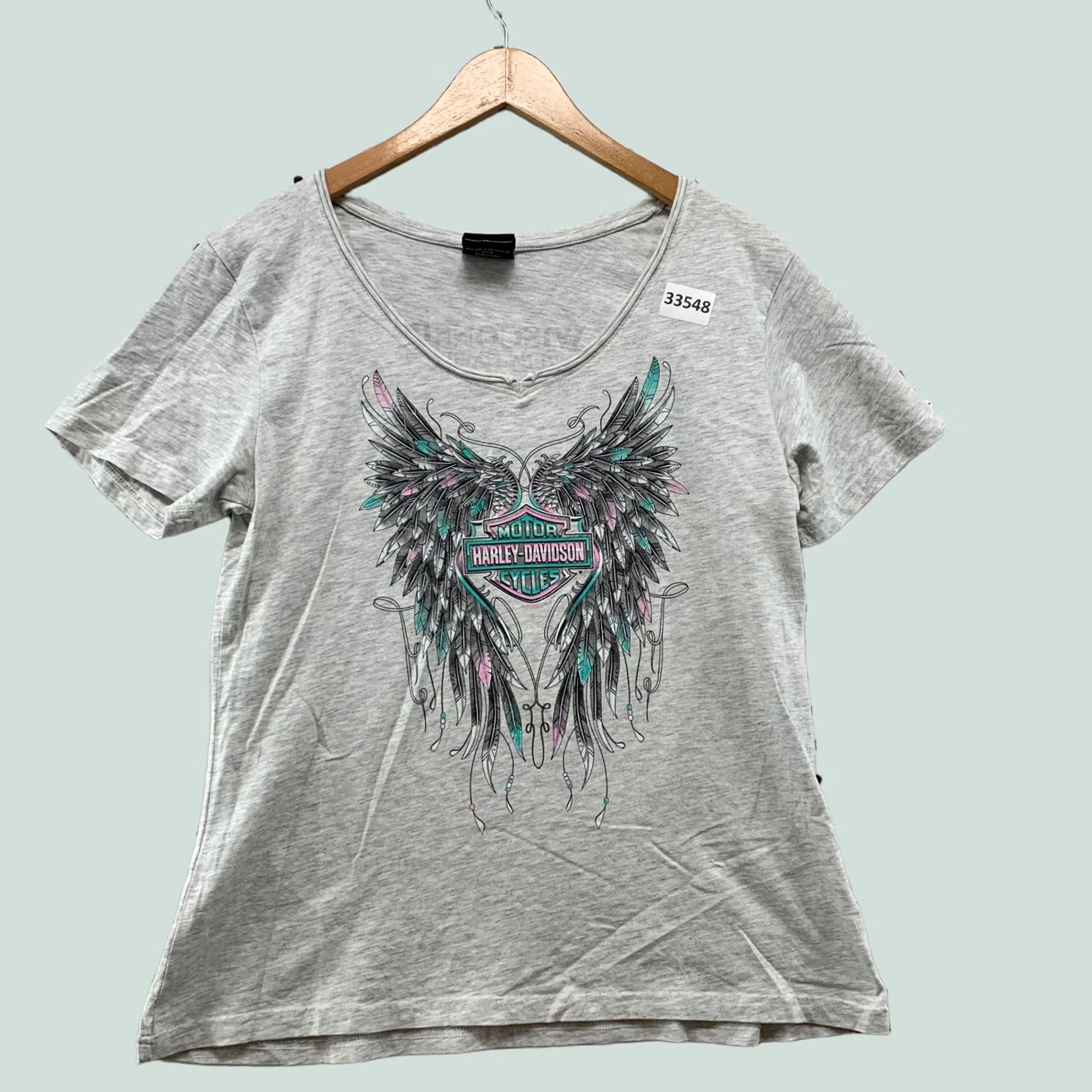 Harley Davidson Harley-Davidson Motorcycle Shirt Womens Large Top Gray WINGS V Neck 18X23.5 Size L / US 10 / IT 46 - 1 Thumbnail