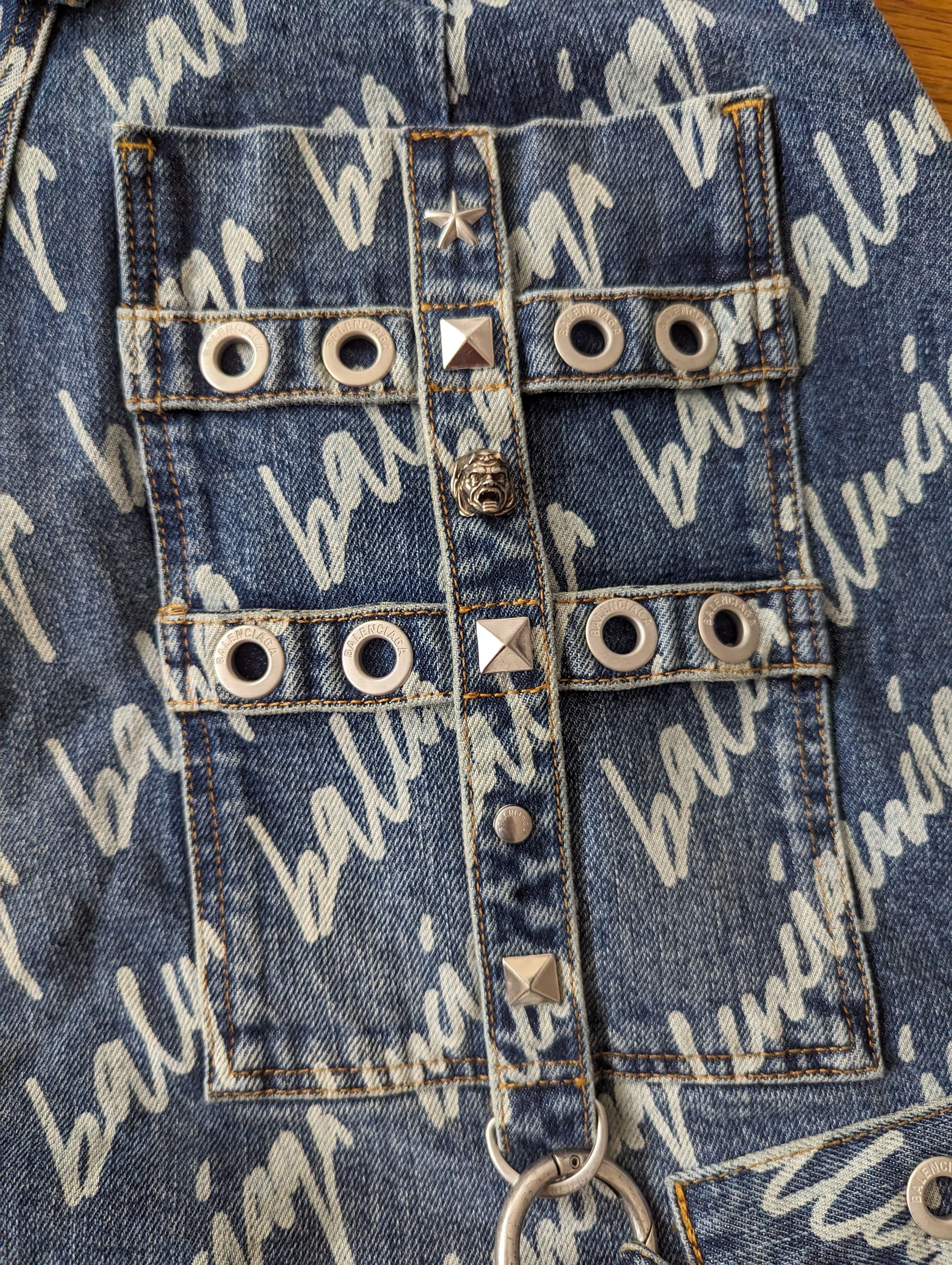 Balenciaga Allover Logo Denim Raver Skirt Size US 30 / EU 46 - 9 Thumbnail