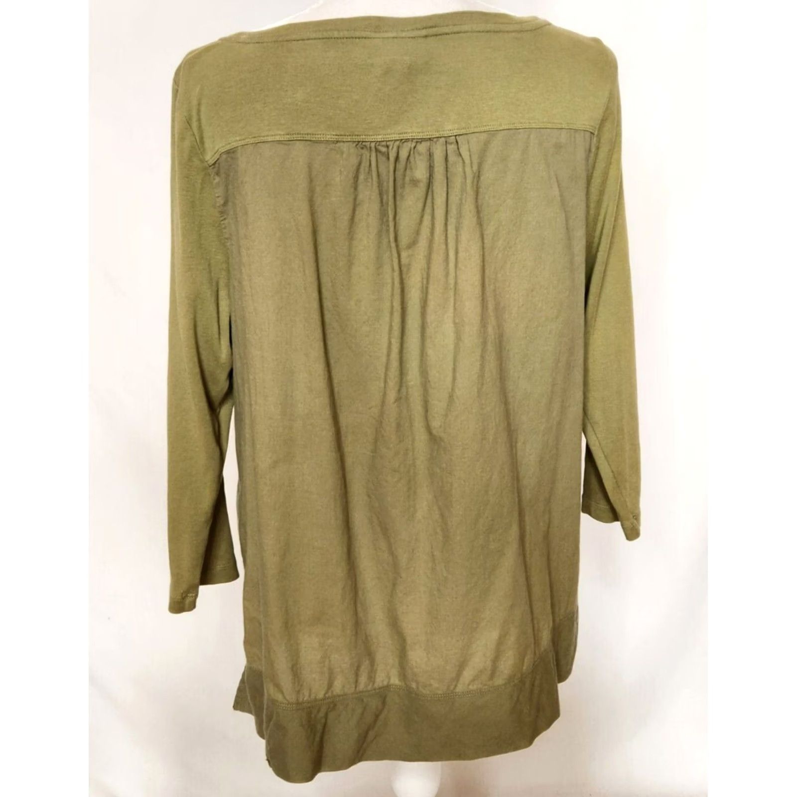 J. Jill J Jill Womens L Pima 3/4 Sleeve Top Olive Green Shirt Size L / US 10 / IT 46 - 3 Thumbnail