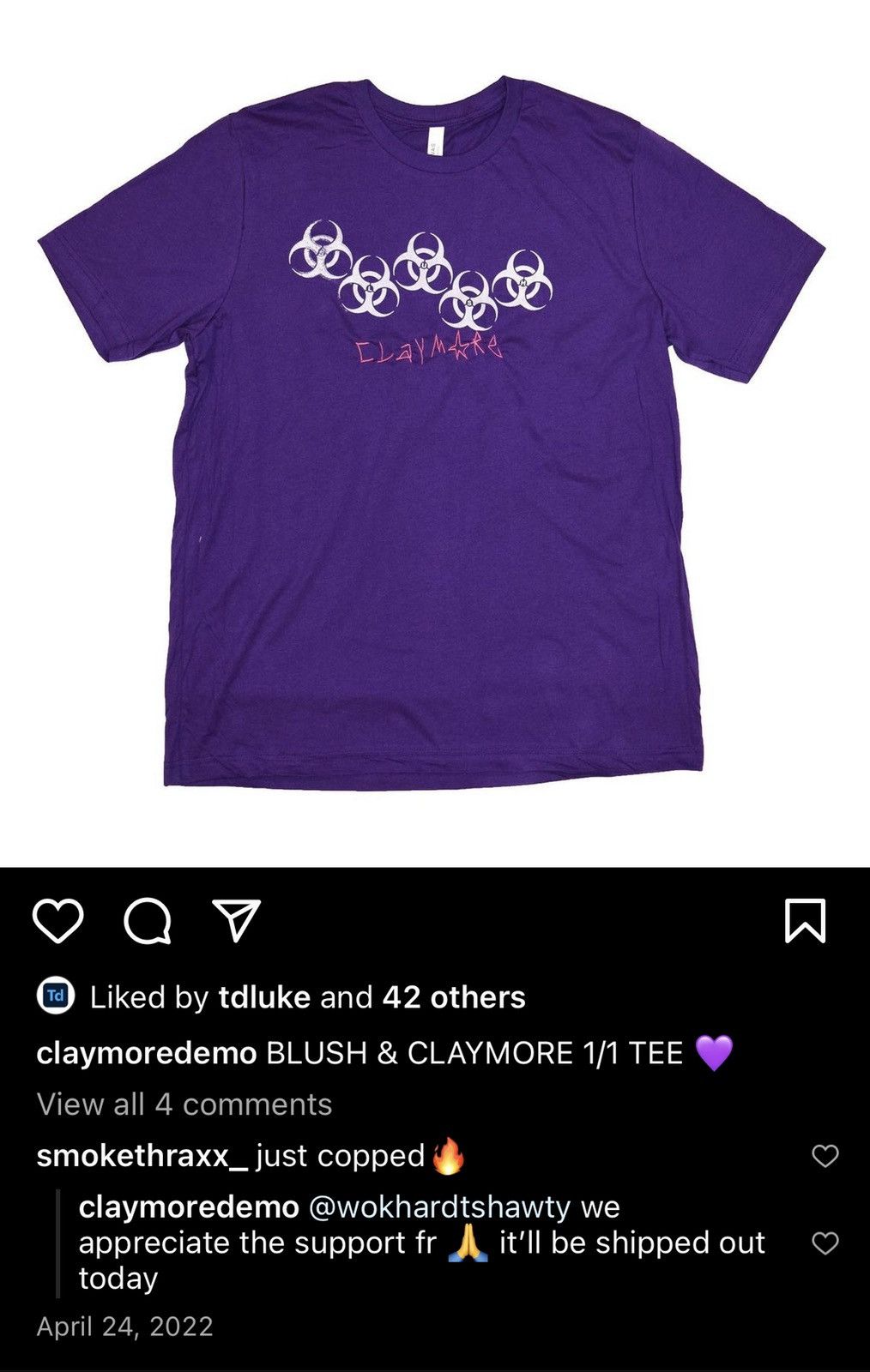 Other **Limited Edition** Claymore Demo x Blush US 1/1 tee Size US XL / EU 56 / 4 - 1 Thumbnail