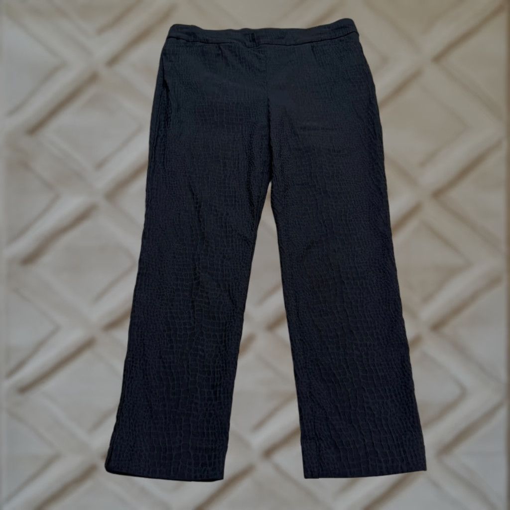 Vintage CHICO'S Pants Women 12R Black Jacquard Pull-On Straight Ankle Rayon/Spandex Womens Size 34" / US 12 / IT 48 - 1 Thumbnail