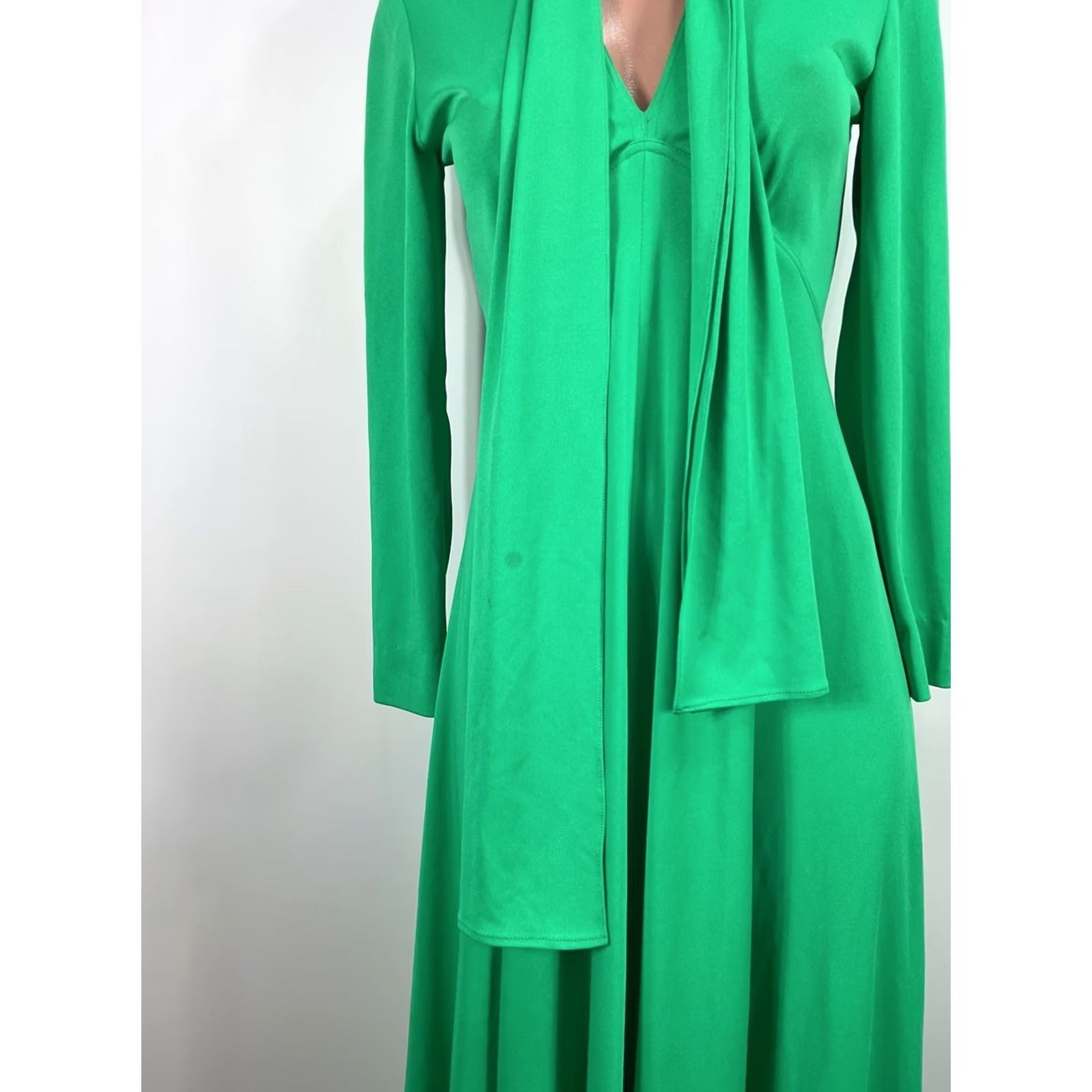 Vintage Victor Costa Maxi Dress Long Sleeve Vintage 60s 70s Kelly Green V-Neck Size 6 Womens Size M / US 6-8 / IT 42-44 - 4 Thumbnail