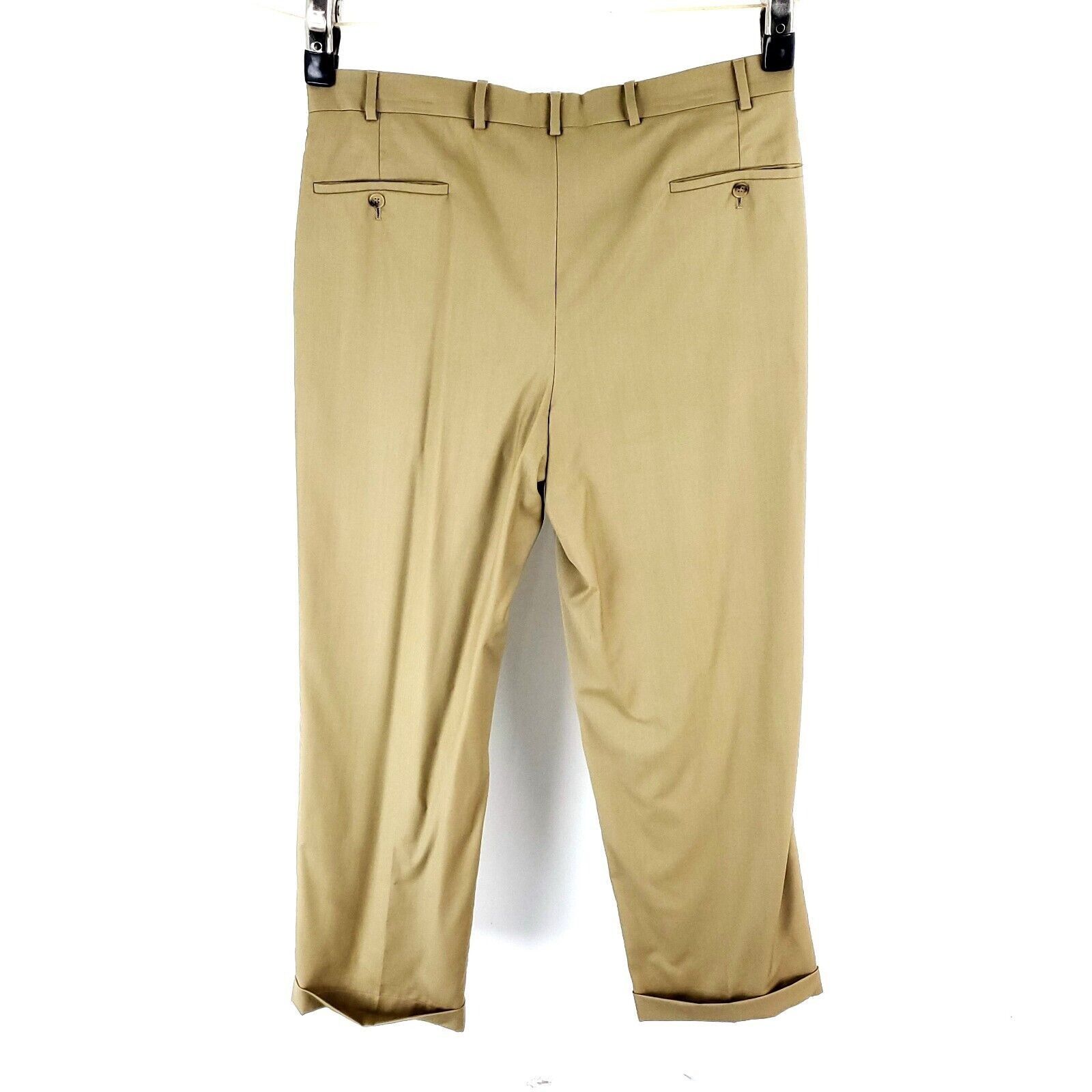 Samuelsohn Samuelsohn Wool Dress Pants 36/31 Tan Pleated Cuffed Mid Ris Size 36R - 5 Thumbnail