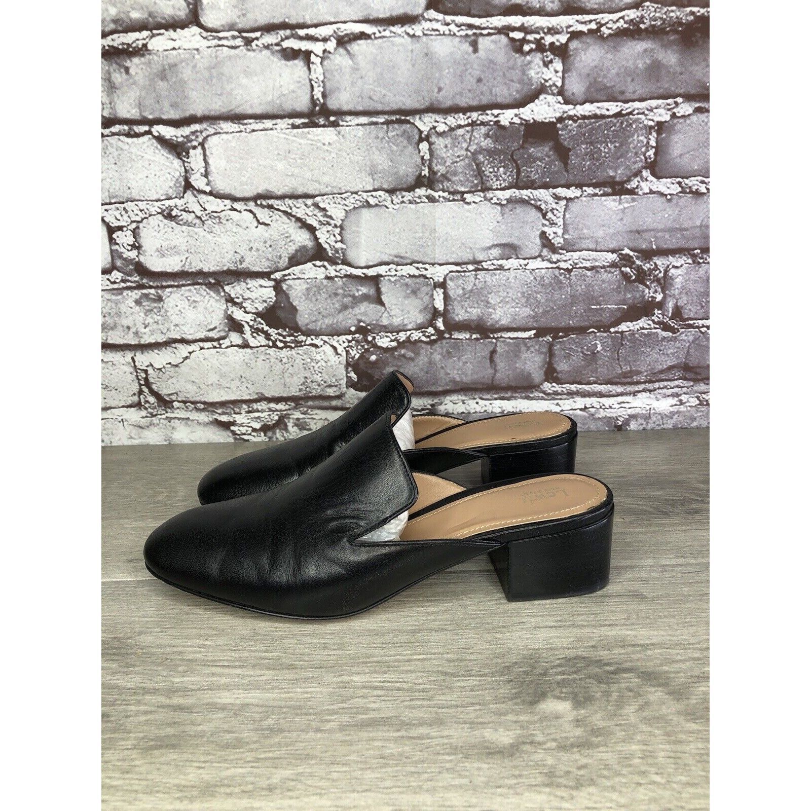 Other Lewit Black Leather Slip On Block Heel Mules Dress Shoes Wom Size US 7 / IT 37 - 13 Thumbnail