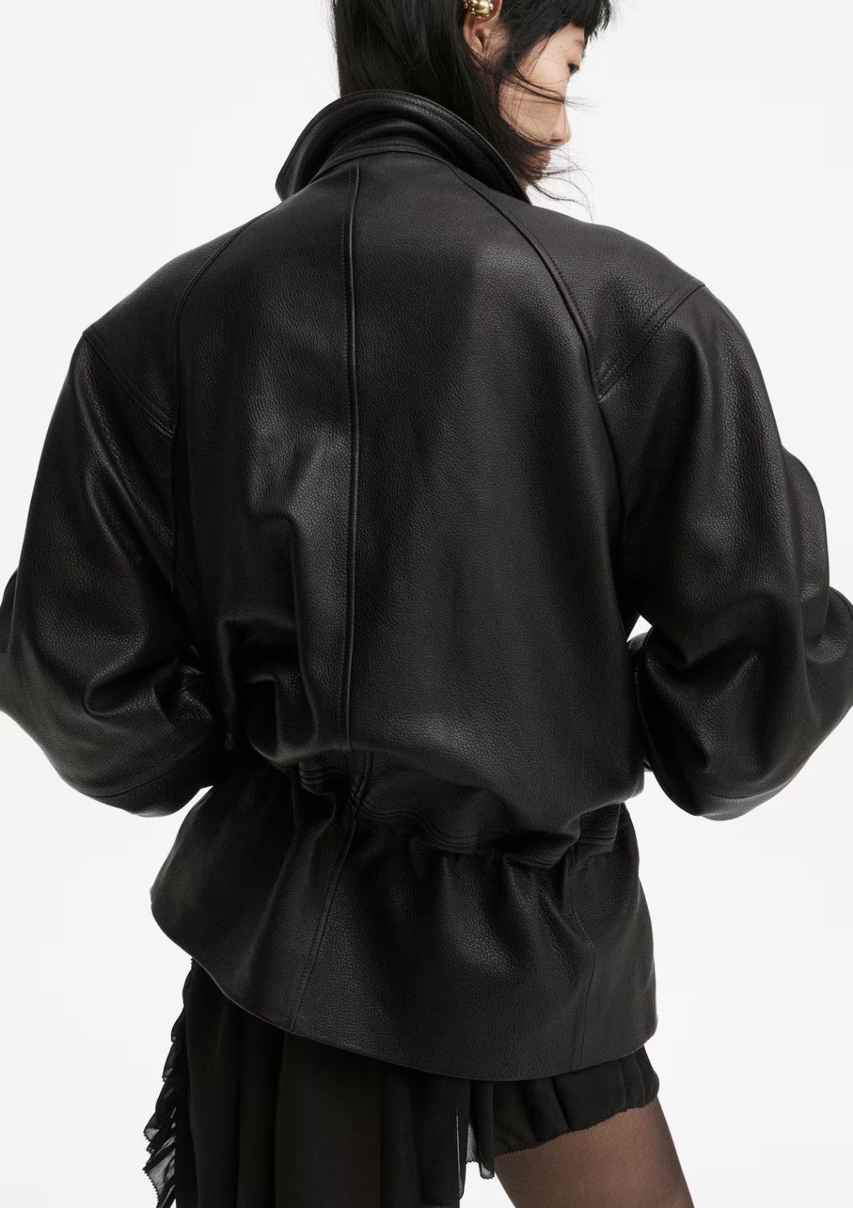 H&M H&M Studio Collection sz XL Black Peplum leather jacket Size XL / US 12-14 / IT 48-50 - 2 Thumbnail