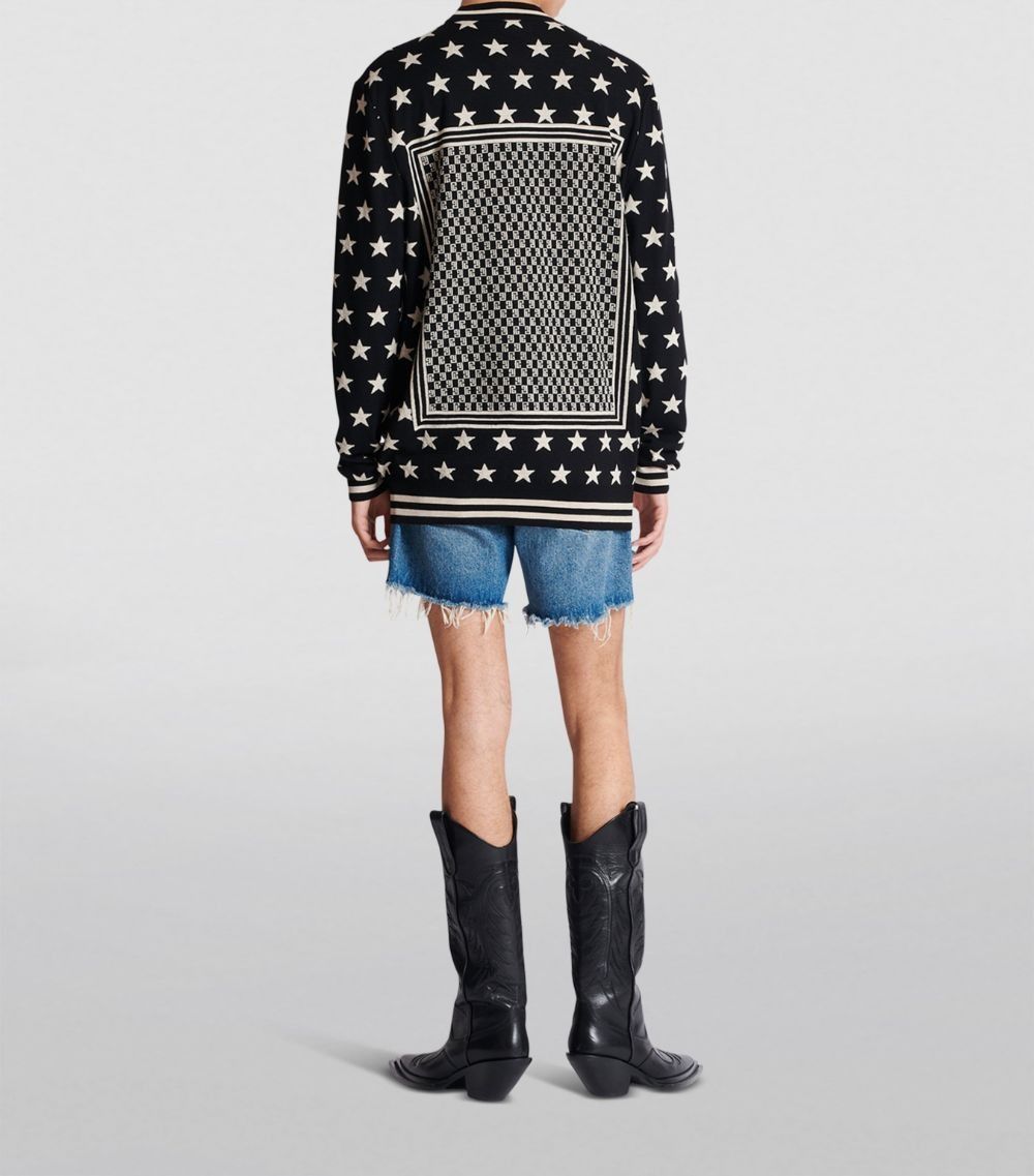 Balmain o1s1wg110125 Mini Monogram Stars Sweater in White Black Size US M / EU 48-50 / 2 - 6 Thumbnail